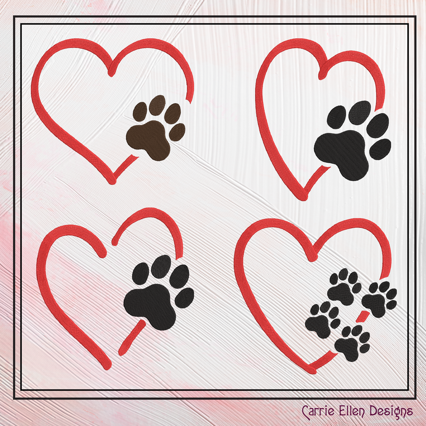 Dog Paw Bundle Machine Embroidery Design Bundle – Puppy & Dog Paws with Heart Pattern Collection | Pet Lover Designs, 4 Designs, 6 Sizes Each (2494)