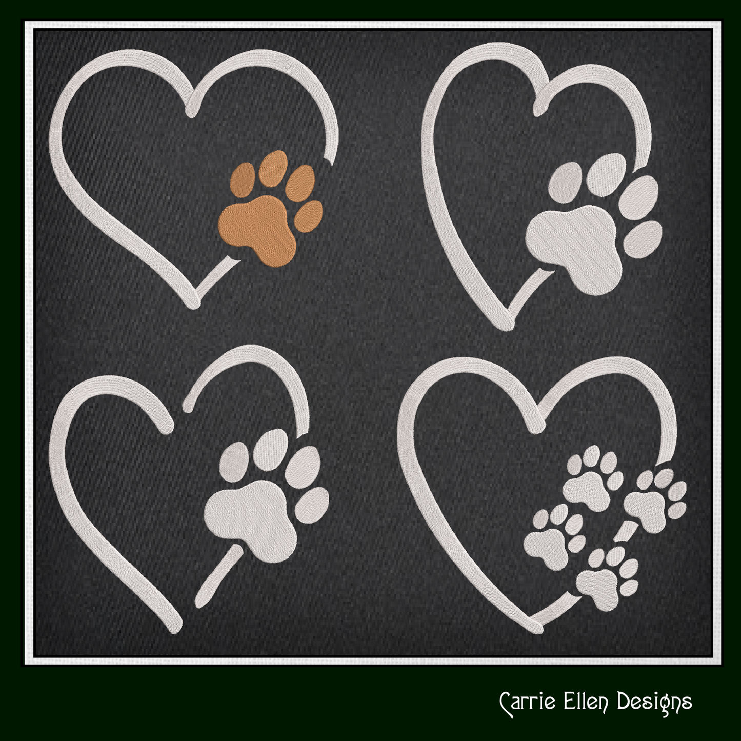 Dog Paw Bundle Machine Embroidery Design Bundle – Puppy & Dog Paws with Heart Pattern Collection | Pet Lover Designs, 4 Designs, 6 Sizes Each (2494)