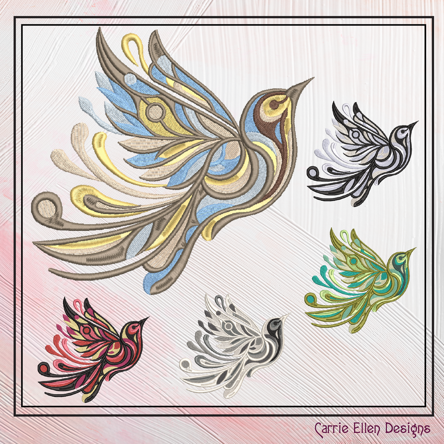 Artistic Dove Machine Embroidery Design – Abstract Bird Pattern, Universal Symbol of Peace, 4 Sizes (2495)