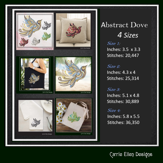 Artistic Dove Machine Embroidery Design – Abstract Bird Pattern, Universal Symbol of Peace, 4 Sizes (2495)