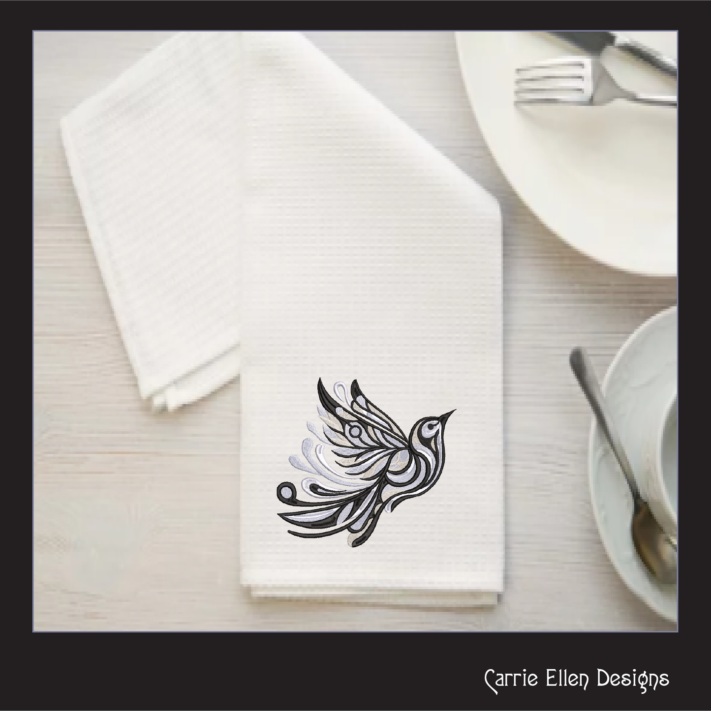 Artistic Dove Machine Embroidery Design – Abstract Bird Pattern, Universal Symbol of Peace, 4 Sizes (2495)