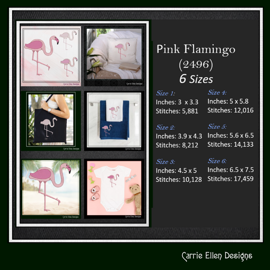 Flamingo Machine Embroidery Design – Whimsical Tropical Quirky Pink Bird, 6 Sizes (2496)