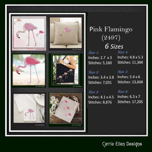 Flamingo Machine Embroidery Design – Whimsical Tropical Quirky Pink Bird, 6 Sizes (2497)