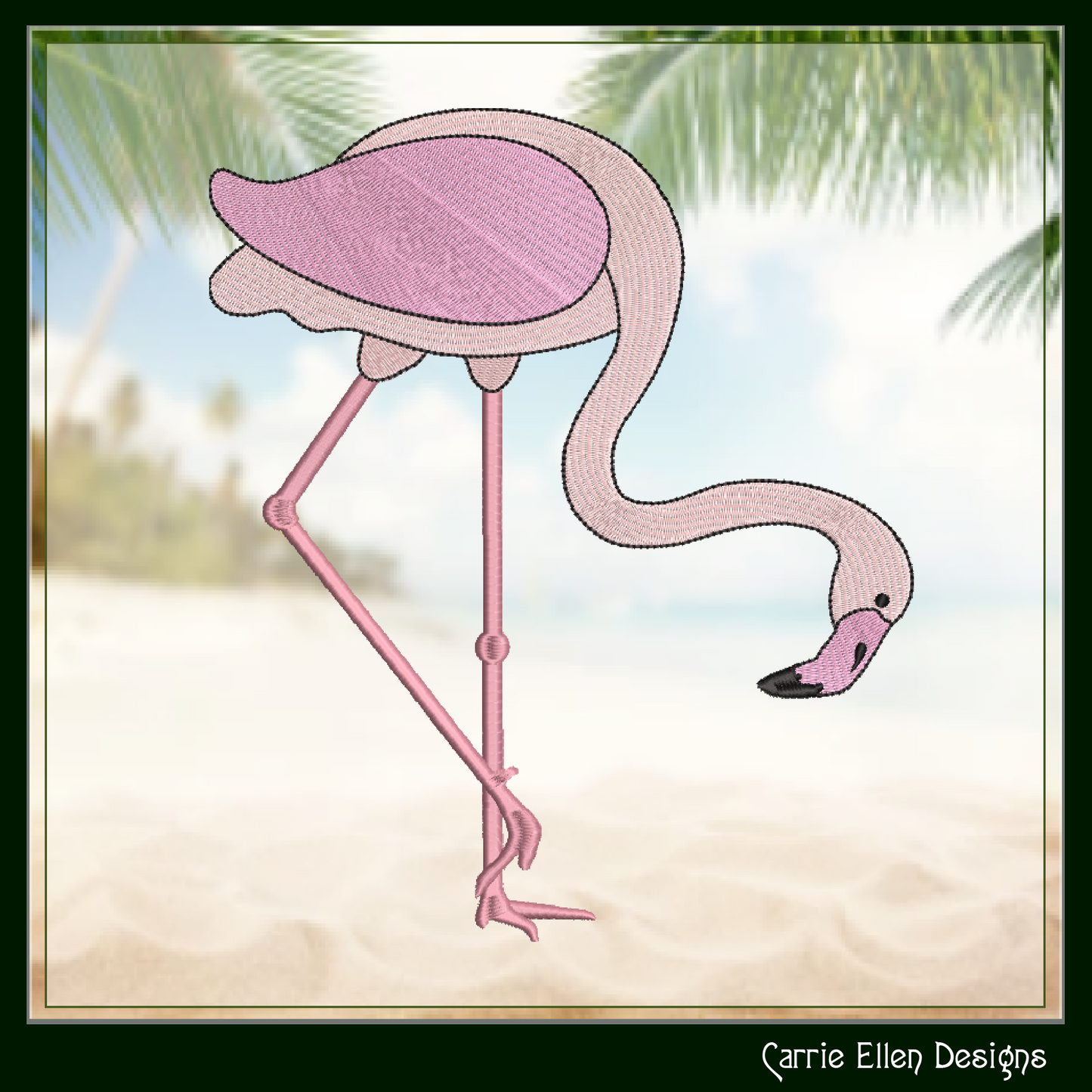 Flamingo Machine Embroidery Design – Whimsical Tropical Quirky Pink Bird, 6 Sizes (2498)