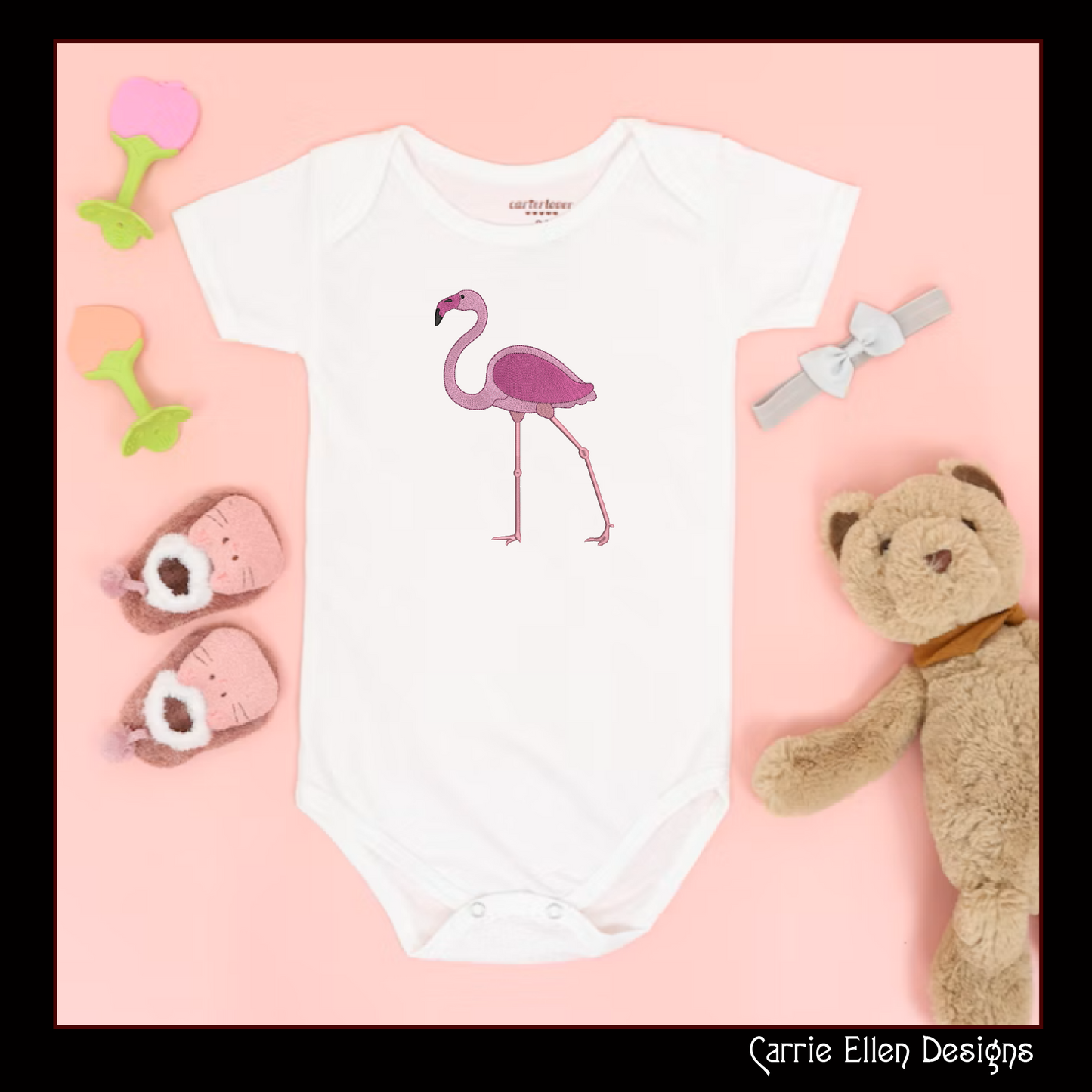 Flamingo Machine Embroidery Design – Whimsical Tropical Quirky Pink Bird, 6 Sizes (2499)