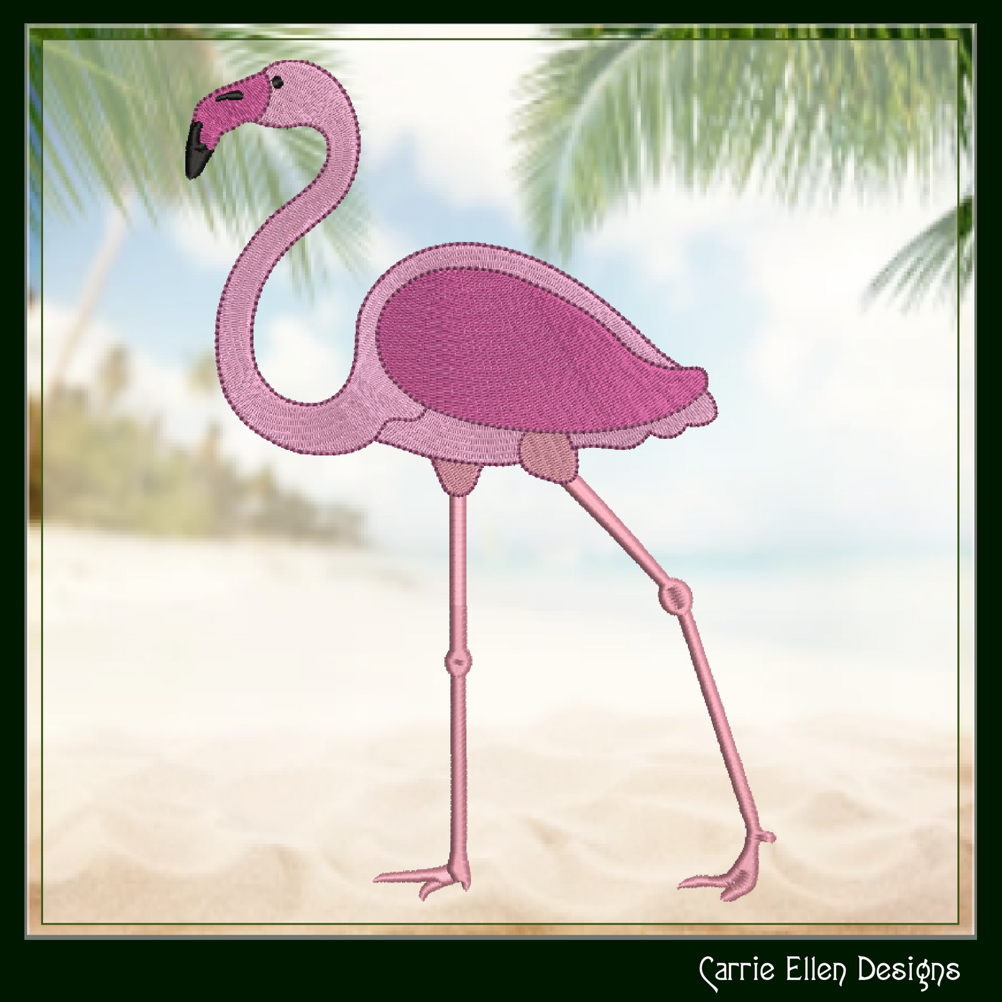 Flamingo Machine Embroidery Design – Whimsical Tropical Quirky Pink Bird, 6 Sizes (2499)