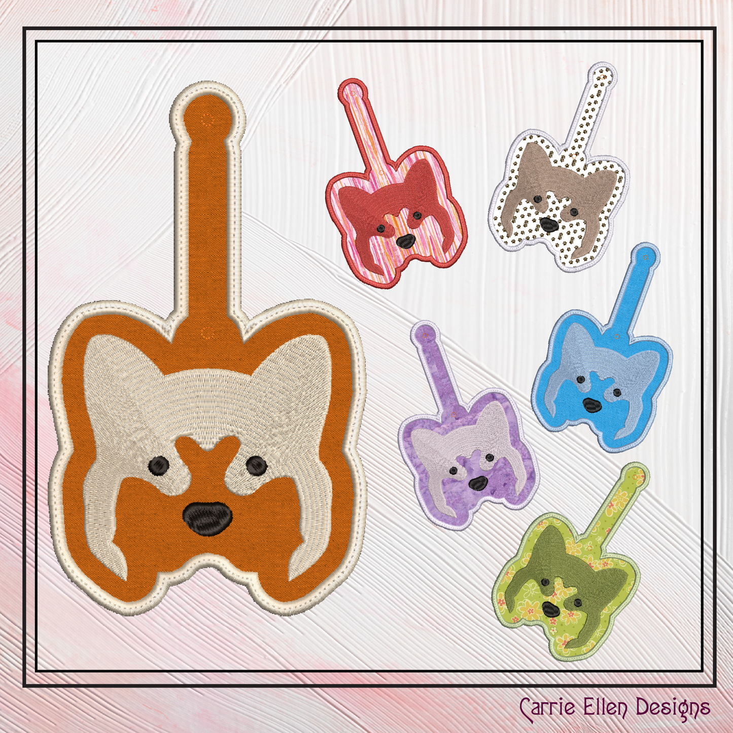 Dog ITH Key Fob Machine Embroidery Design | Fun Dog Face In-The-Hoop Animal Key Tag Project (2508)
