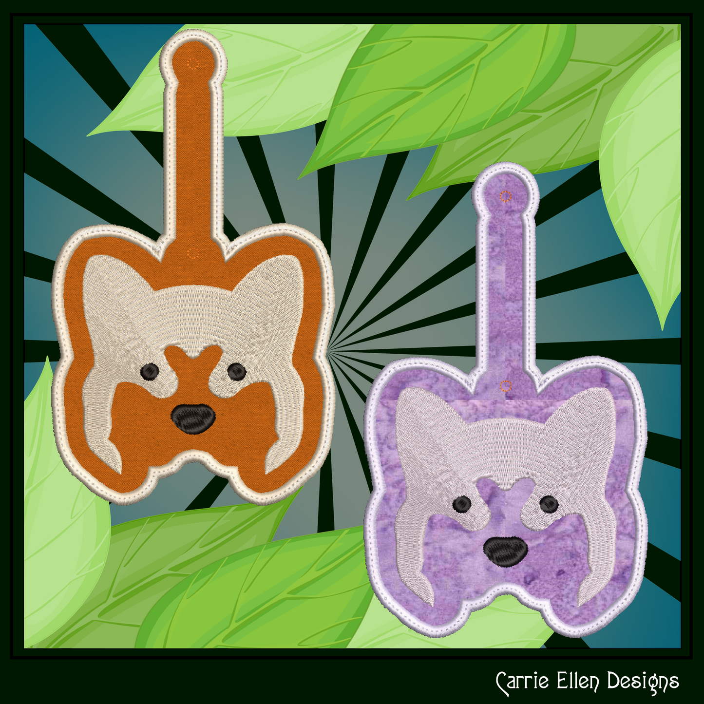 Dog ITH Key Fob Machine Embroidery Design | Fun Dog Face In-The-Hoop Animal Key Tag Project (2508)
