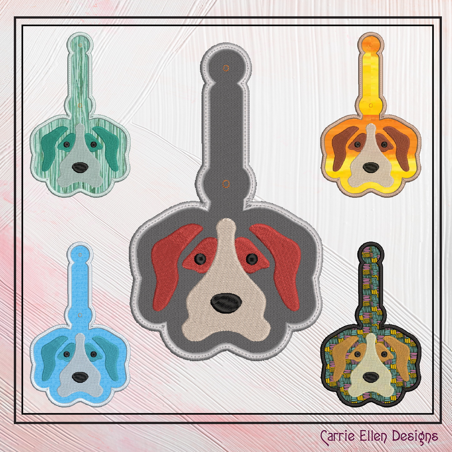 Dog ITH Key Fob Machine Embroidery Design | Fun Dog Face In-The-Hoop Animal Key Tag Project (2510)