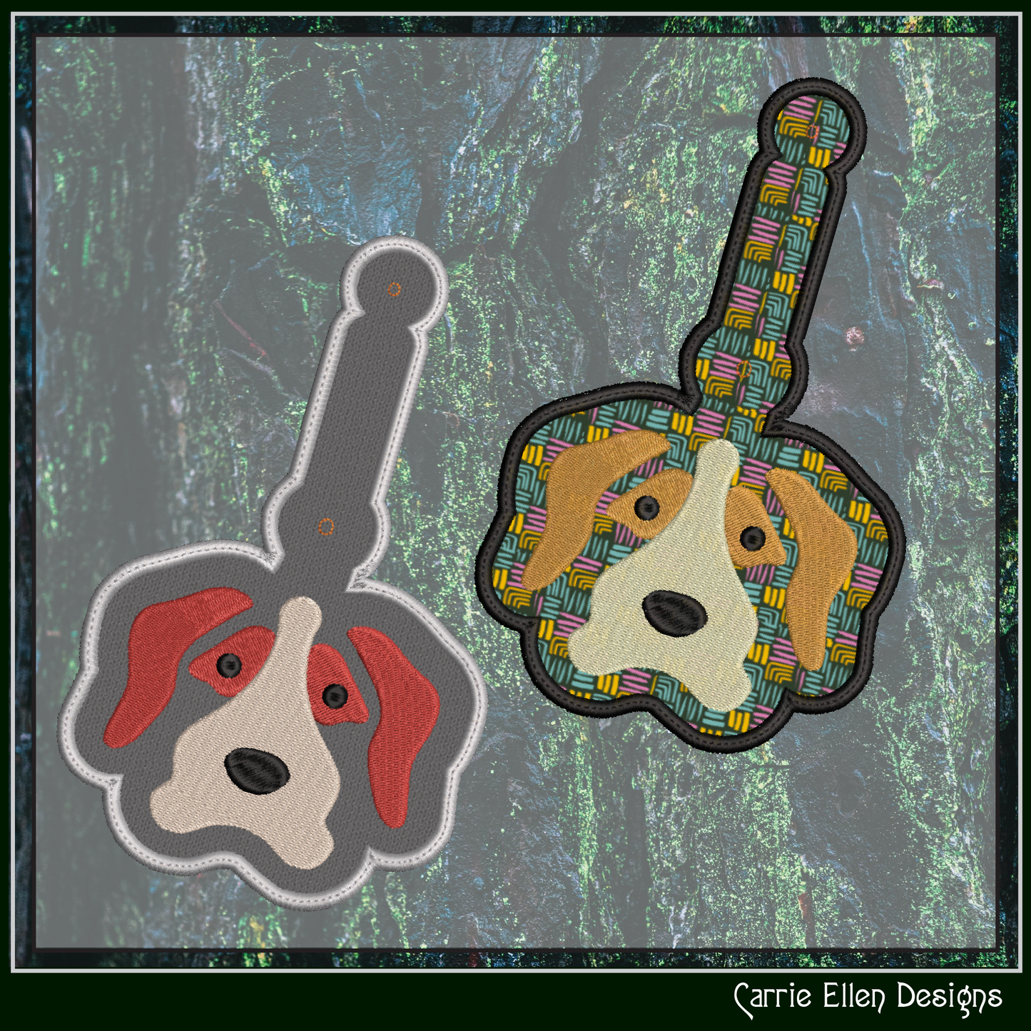 Dog ITH Key Fob Machine Embroidery Design | Fun Dog Face In-The-Hoop Animal Key Tag Project (2510)