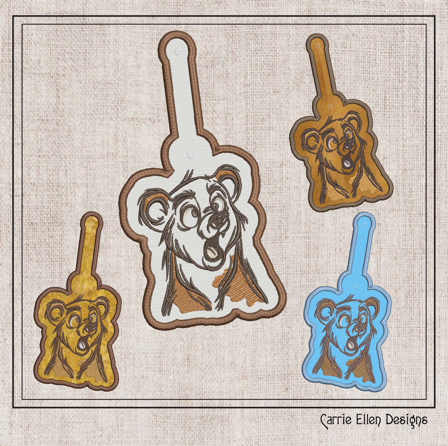 Surprised Bear ITH Key Fob Machine Embroidery Design | Cartoon Wildlife Animal In-The-Hoop Key Tag Project (2511)