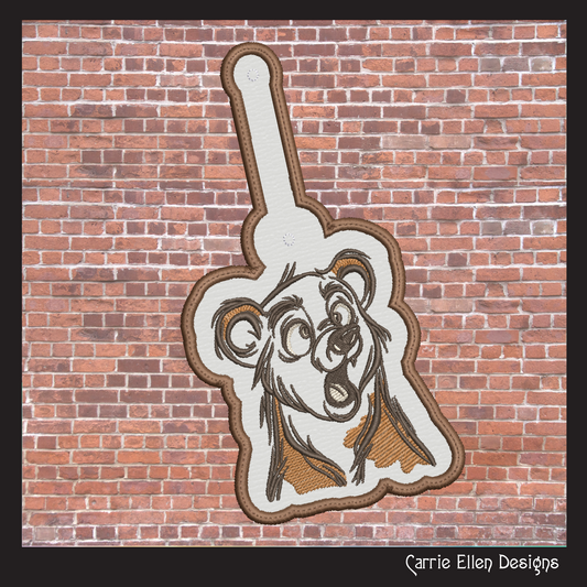 Surprised Bear ITH Key Fob Machine Embroidery Design | Cartoon Wildlife Animal In-The-Hoop Key Tag Project (2511)