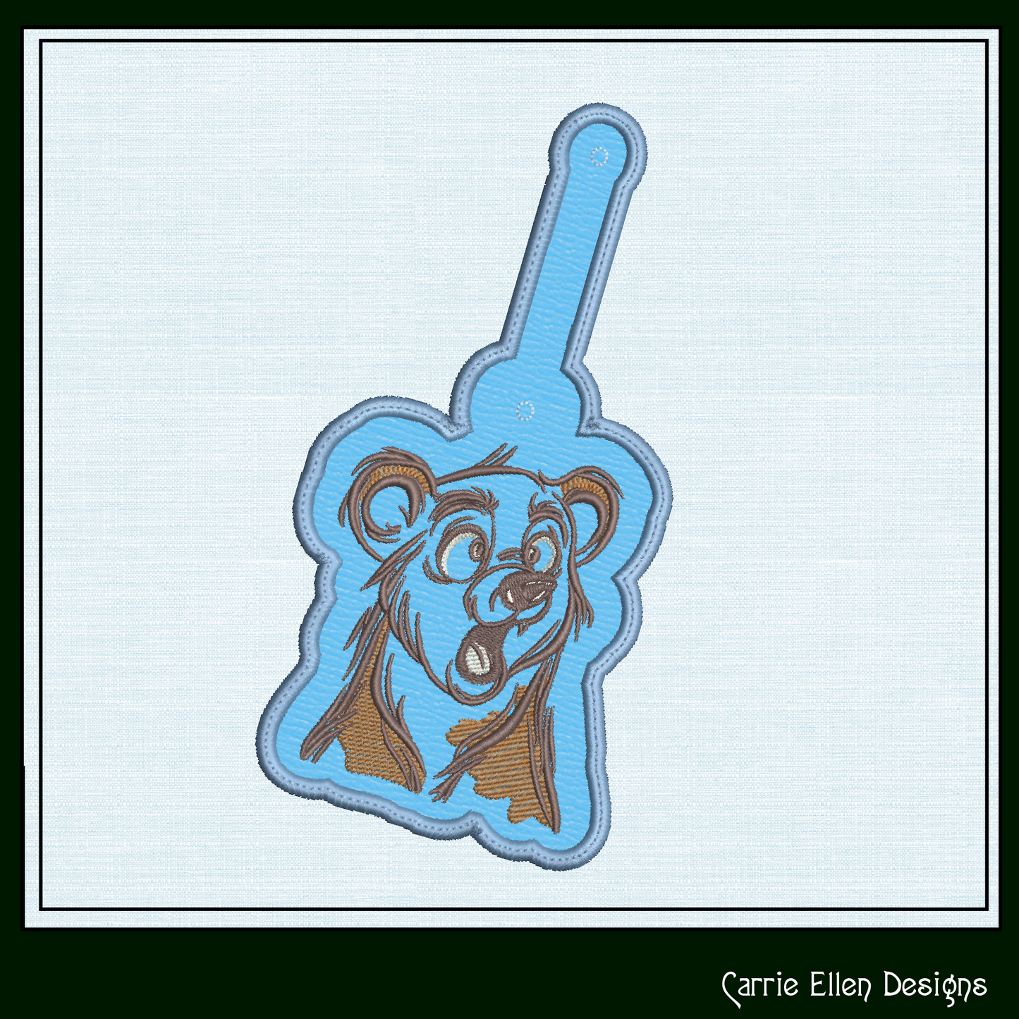 Surprised Bear ITH Key Fob Machine Embroidery Design | Cartoon Wildlife Animal In-The-Hoop Key Tag Project (2511)