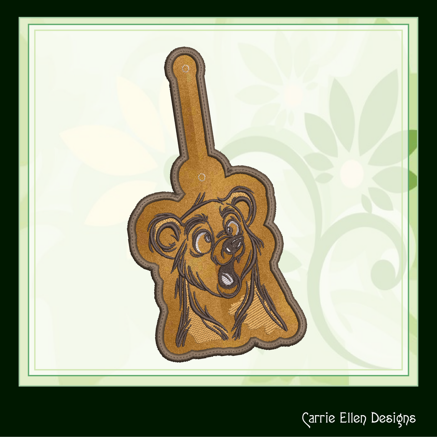 Surprised Bear ITH Key Fob Machine Embroidery Design | Cartoon Wildlife Animal In-The-Hoop Key Tag Project (2511)