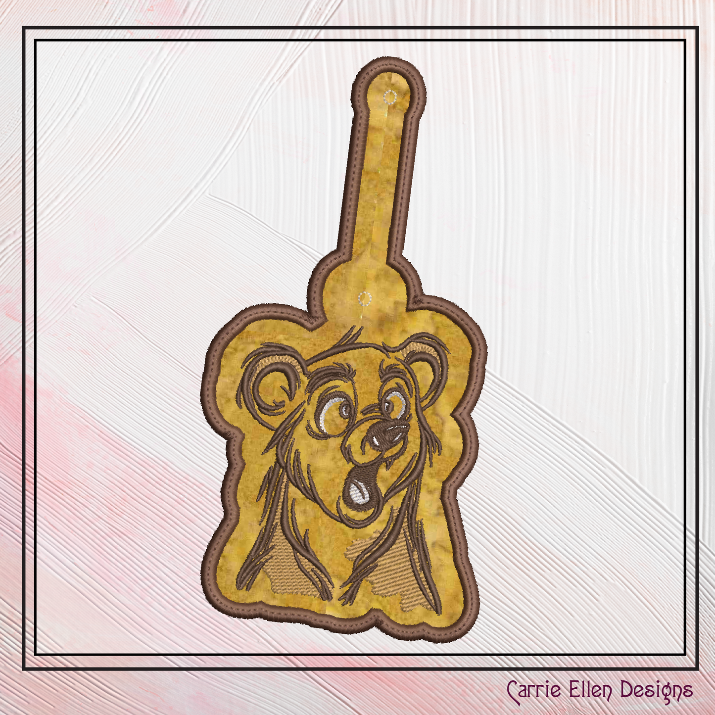 Surprised Bear ITH Key Fob Machine Embroidery Design | Cartoon Wildlife Animal In-The-Hoop Key Tag Project (2511)