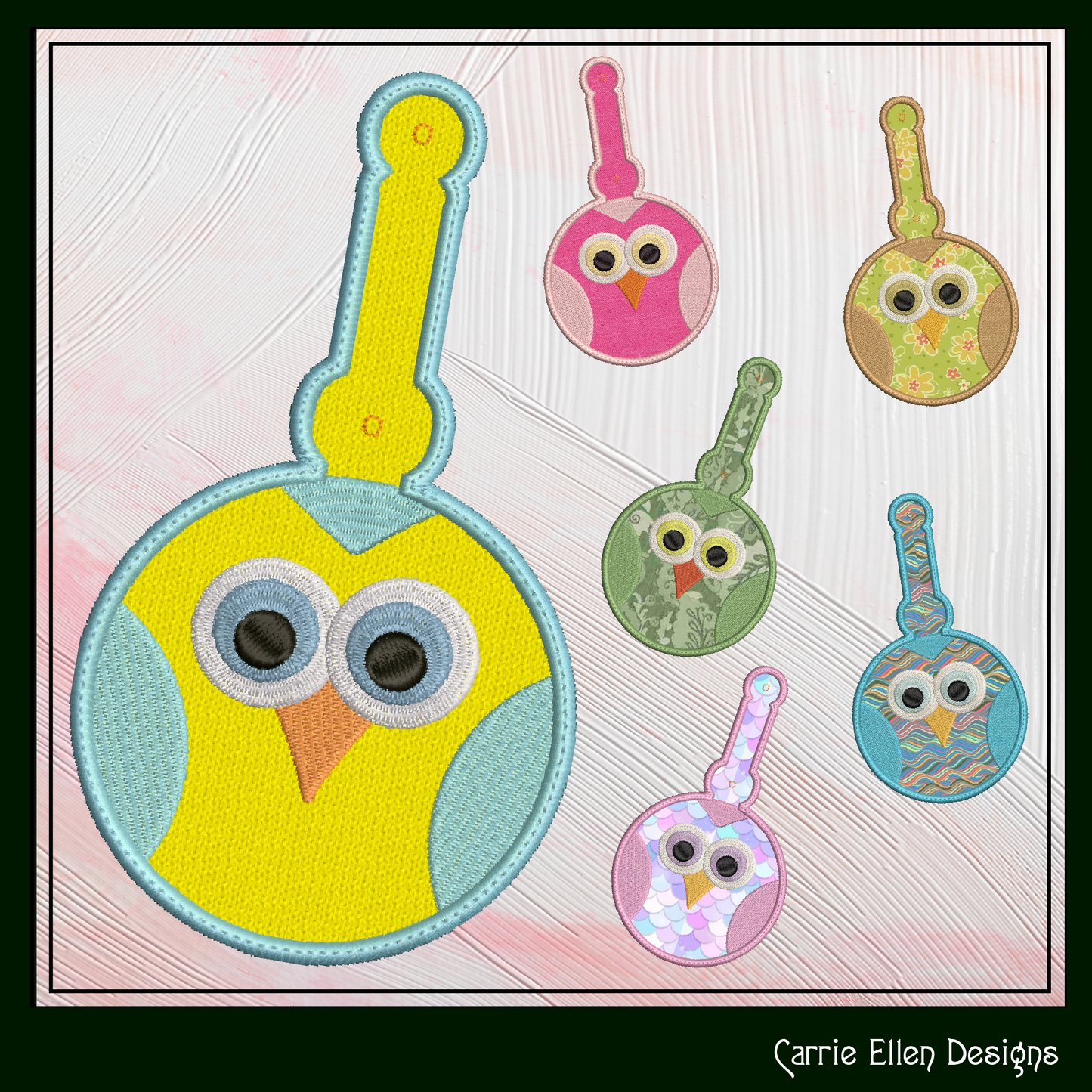 Owl ITH Key Fob Machine Embroidery Design | Cute Owl Face In-The-Hoop Key Tag (2514)