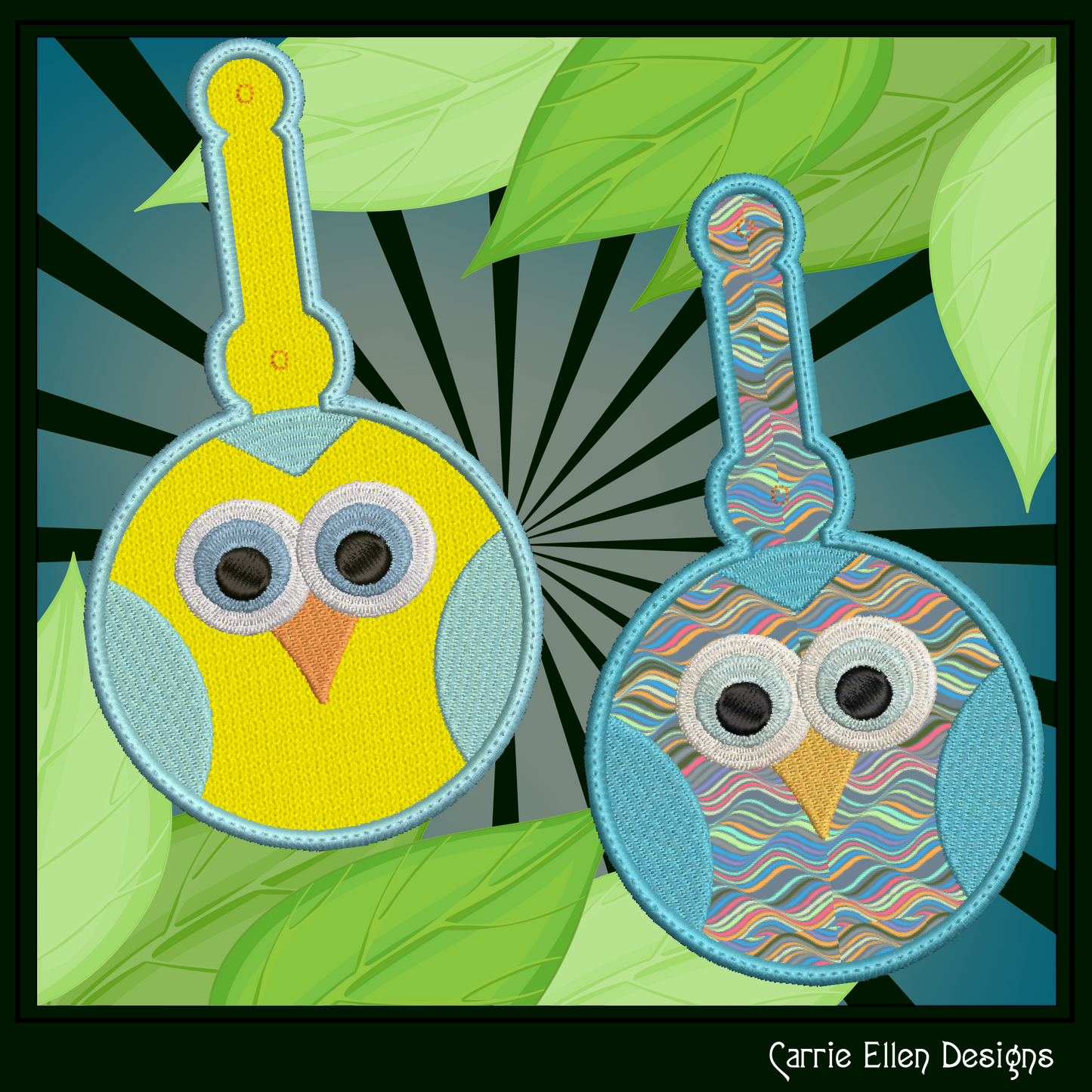 Owl ITH Key Fob Machine Embroidery Design | Cute Owl Face In-The-Hoop Key Tag (2514)