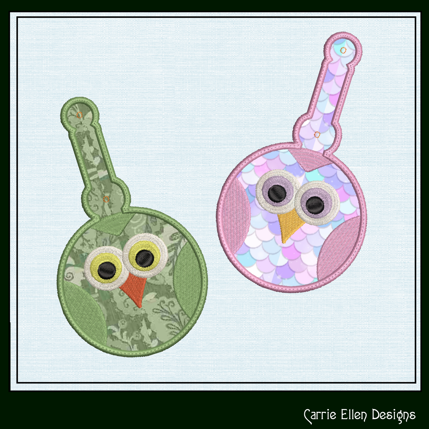 Owl ITH Key Fob Machine Embroidery Design | Cute Owl Face In-The-Hoop Key Tag (2514)
