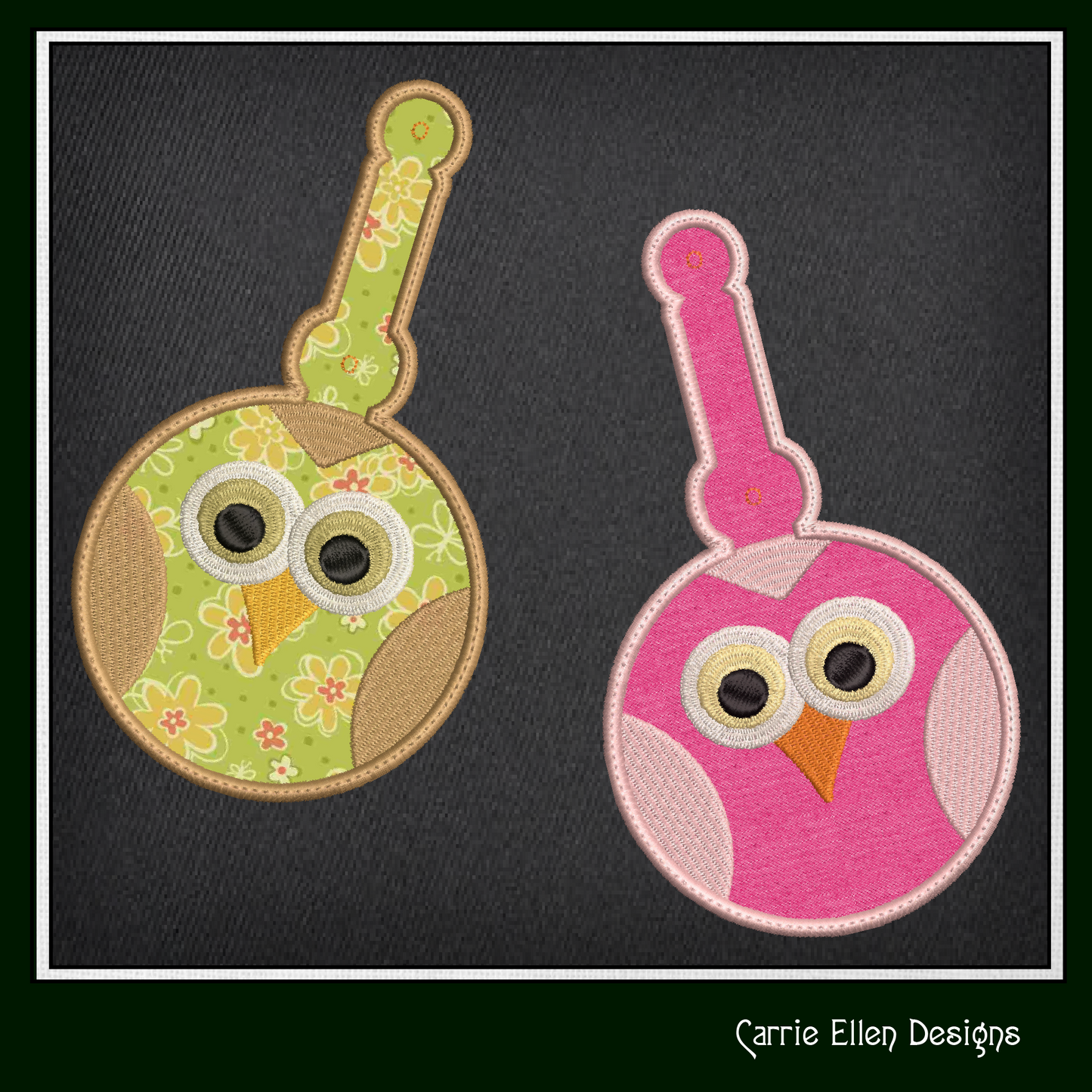 Owl ITH Key Fob Machine Embroidery Design | Cute Owl Face In-The-Hoop Key Tag (2514)