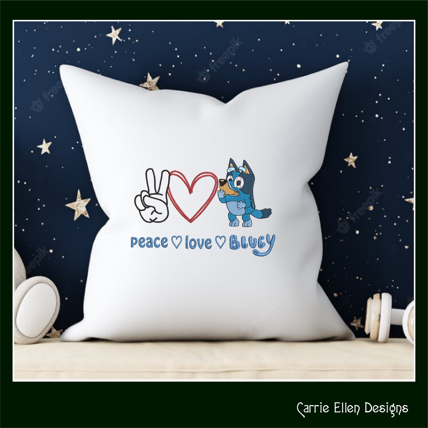 Peace Love and Bluey Machine Embroidery Design, Bluey Heeler Fandom Cartoon Character Embroidery Pattern, 6 sizes (2520)