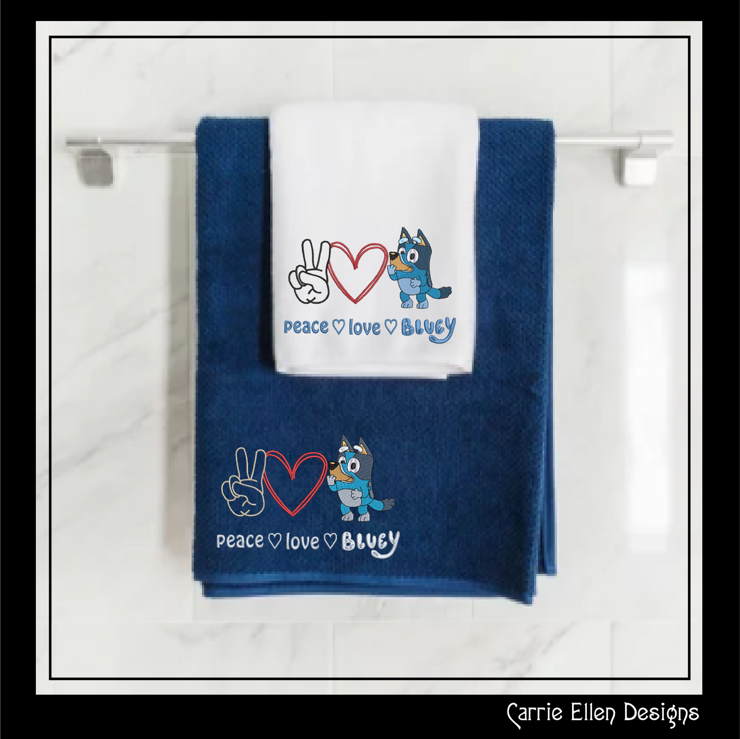 Peace Love and Bluey Machine Embroidery Design, Bluey Heeler Fandom Cartoon Character Embroidery Pattern, 6 sizes (2520)