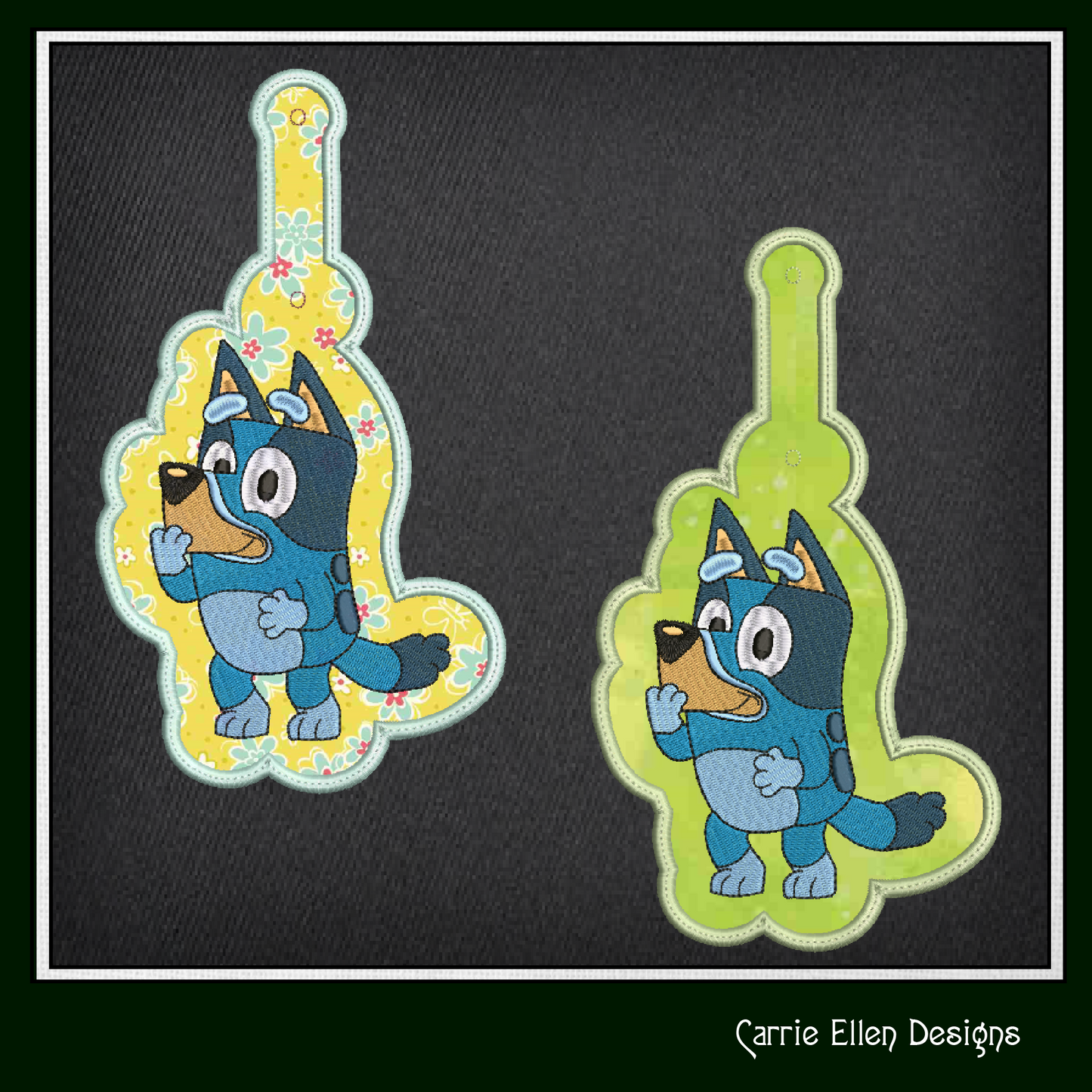 Bluey ITH Key Fob Machine Embroidery Design | Fan Favorite Cartoon Character In-The-Hoop Key Tag (2521)