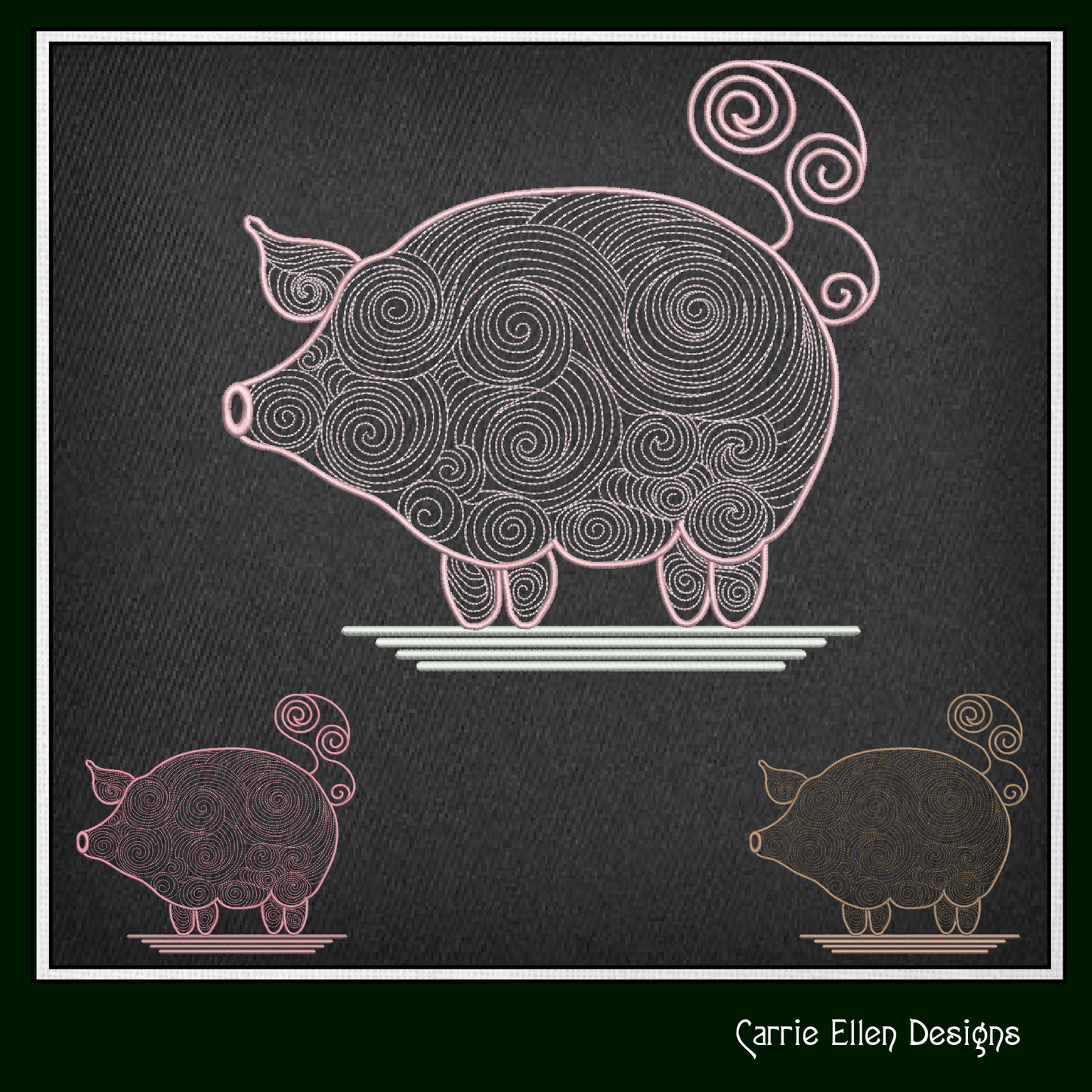 Artistic Pig Machine Embroidery Design, Artistic Pig Swirling Line Art Sketch Design, Farm Animals, 6 sizes (2530)