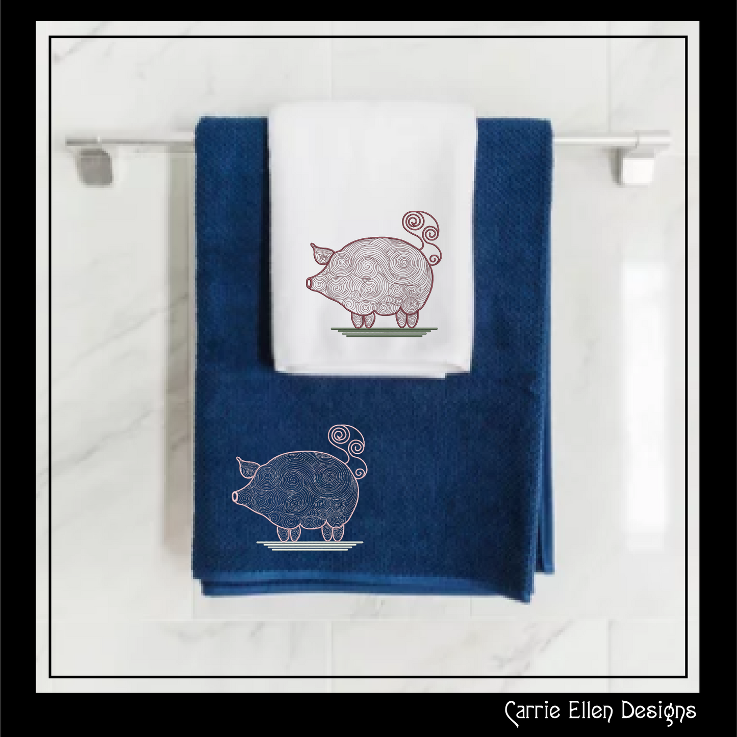Artistic Pig Machine Embroidery Design, Artistic Pig Swirling Line Art Sketch Design, Farm Animals, 6 sizes (2530)