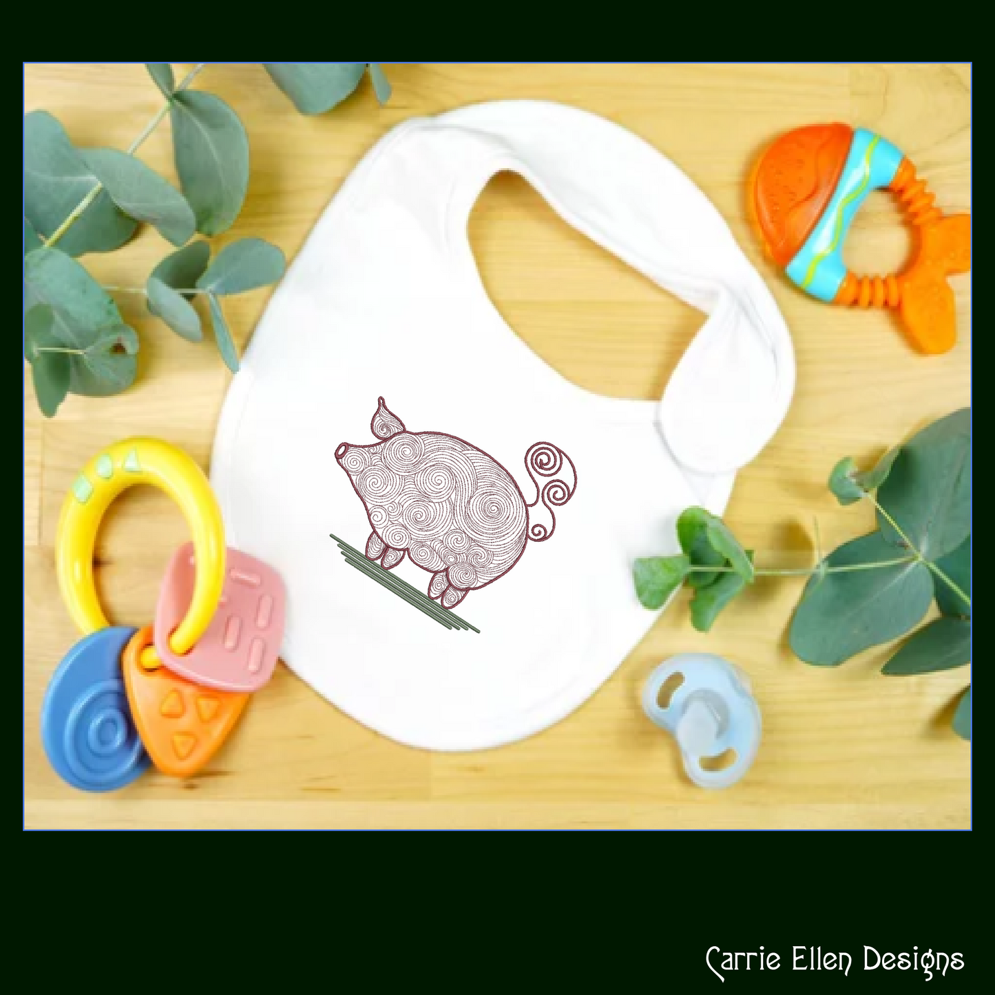 Artistic Pig Machine Embroidery Design, Artistic Pig Swirling Line Art Sketch Design, Farm Animals, 6 sizes (2530)