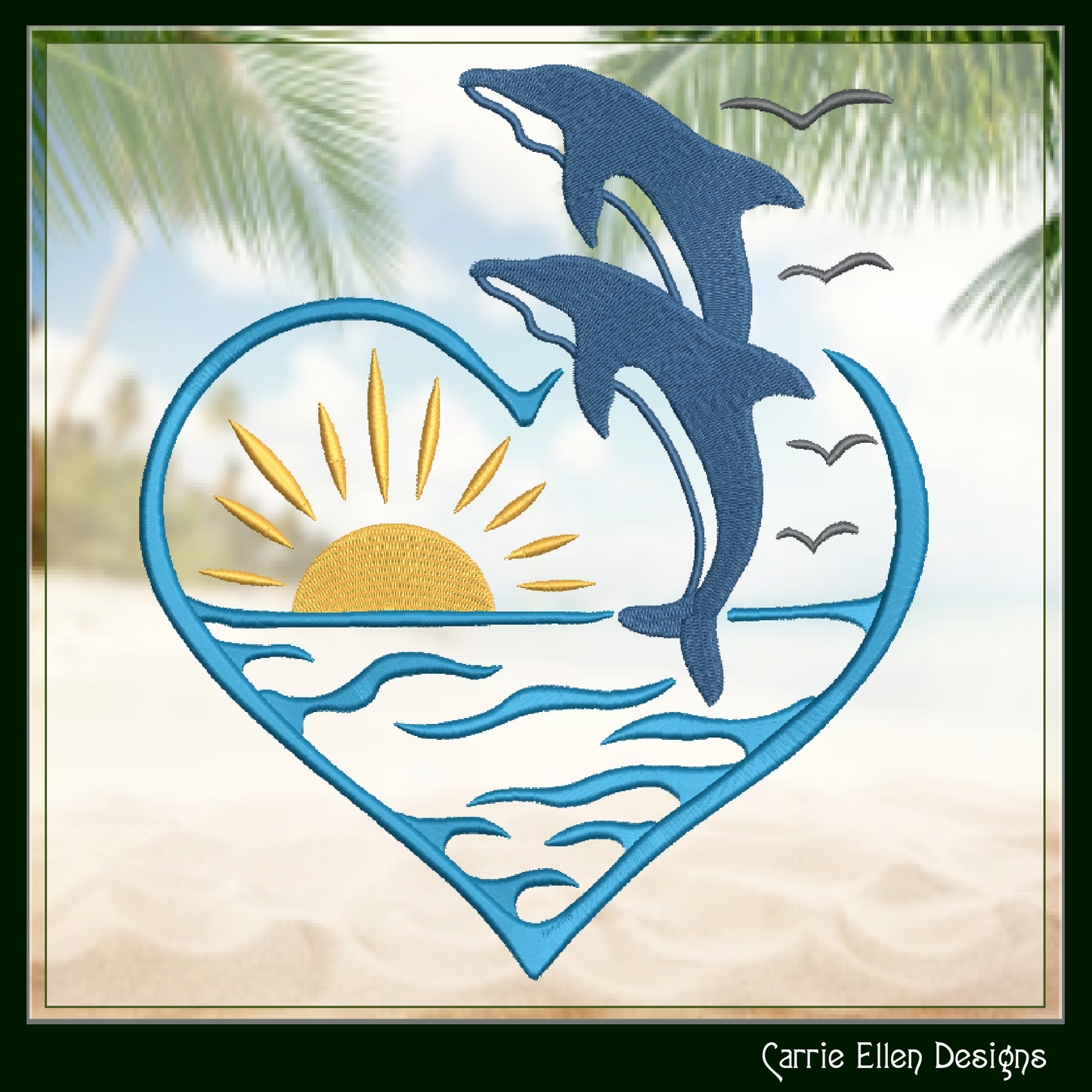 Dolphin Machine Embroidery Design, Bottlenose Dolphin Pattern, Jumping Bottlenose Dolphin with Sunset Design, 6 Sizes (2533)