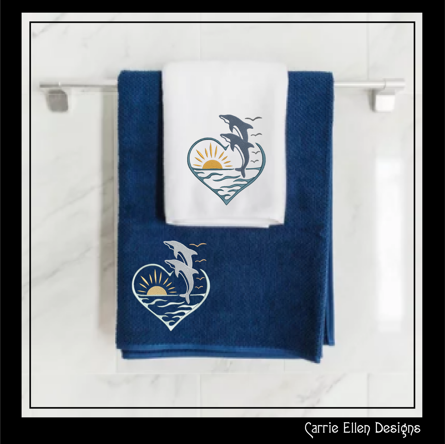 Dolphin Machine Embroidery Design, Bottlenose Dolphin Pattern, Jumping Bottlenose Dolphin with Sunset Design, 6 Sizes (2533)