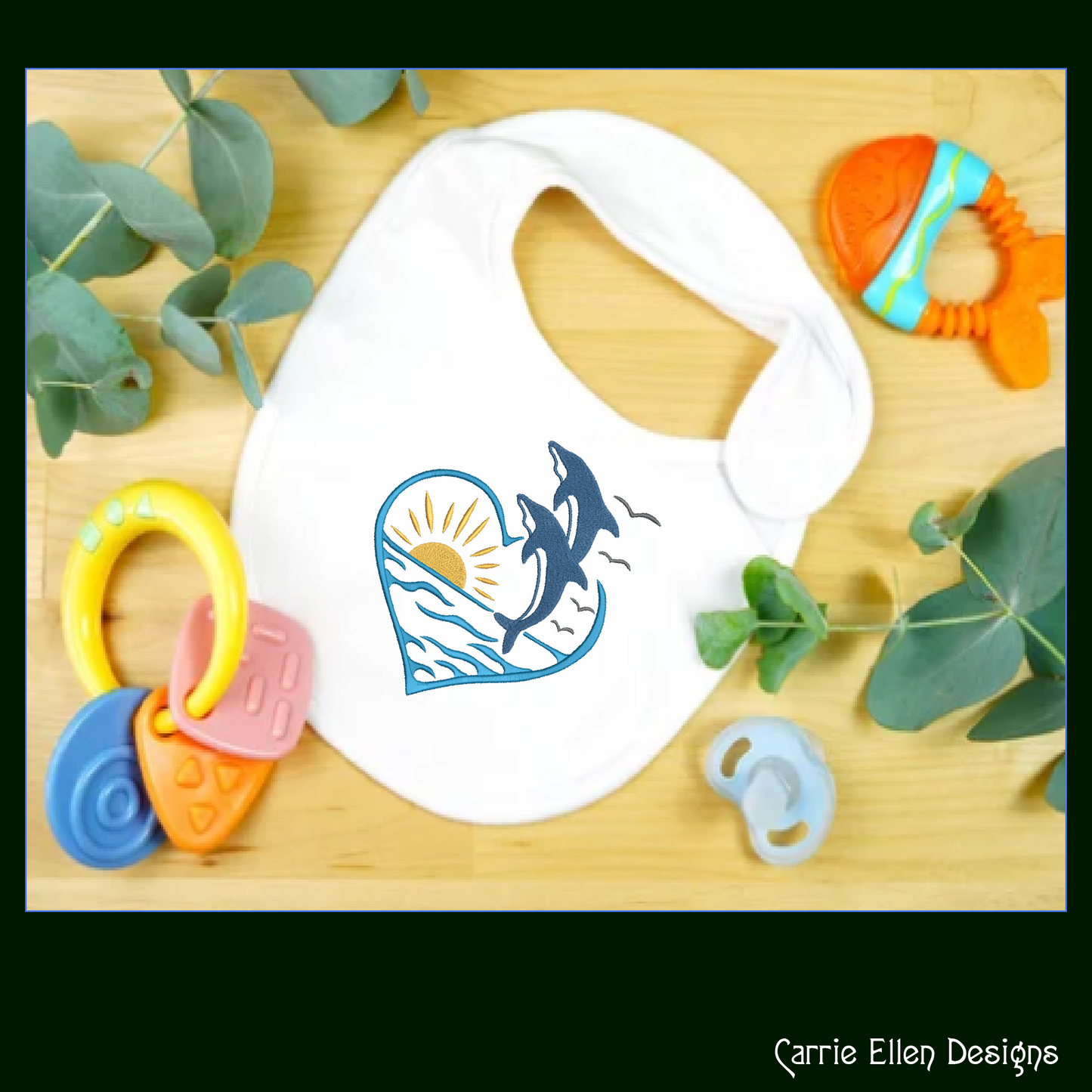 Dolphin Machine Embroidery Design, Bottlenose Dolphin Pattern, Jumping Bottlenose Dolphin with Sunset Design, 6 Sizes (2533)