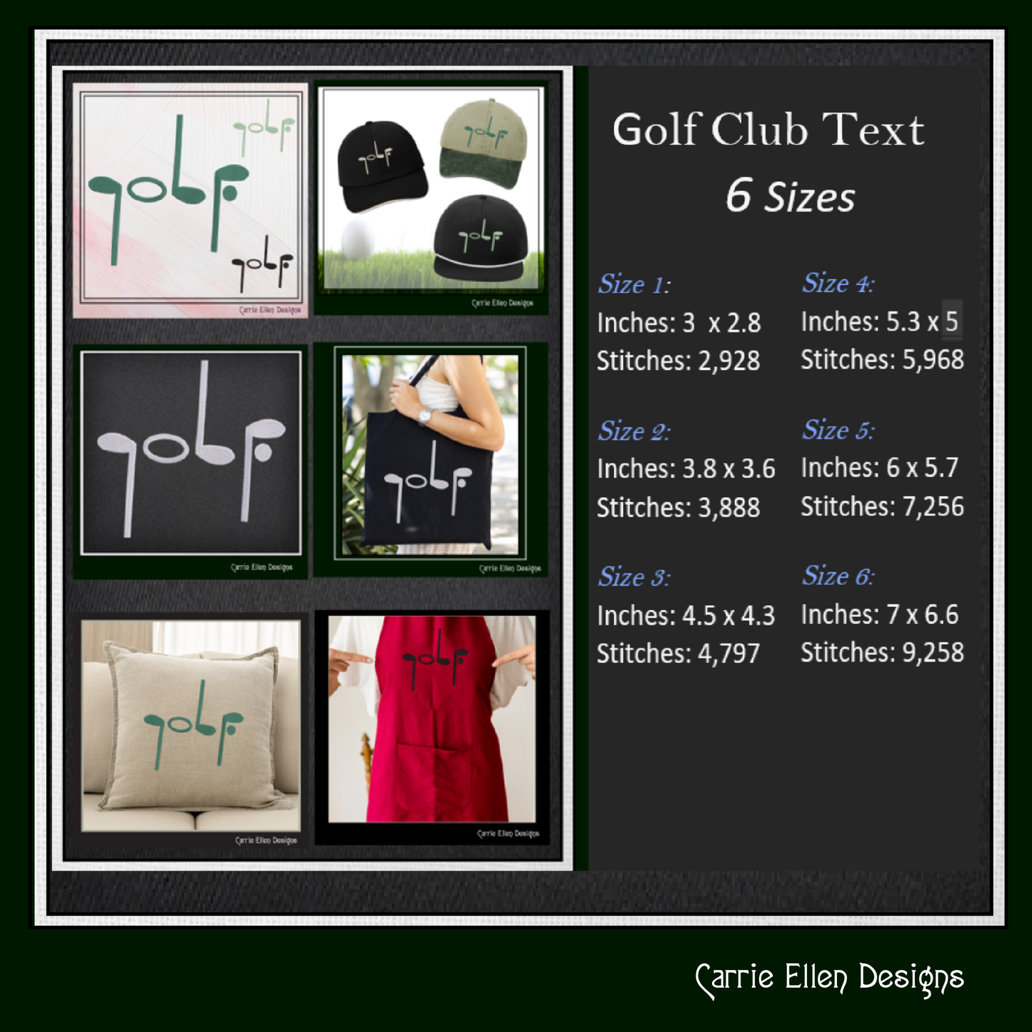 Golf Club Text Machine Embroidery Design, Golf Sport Embroidery Club Silhouette, 6 Sizes (2535)