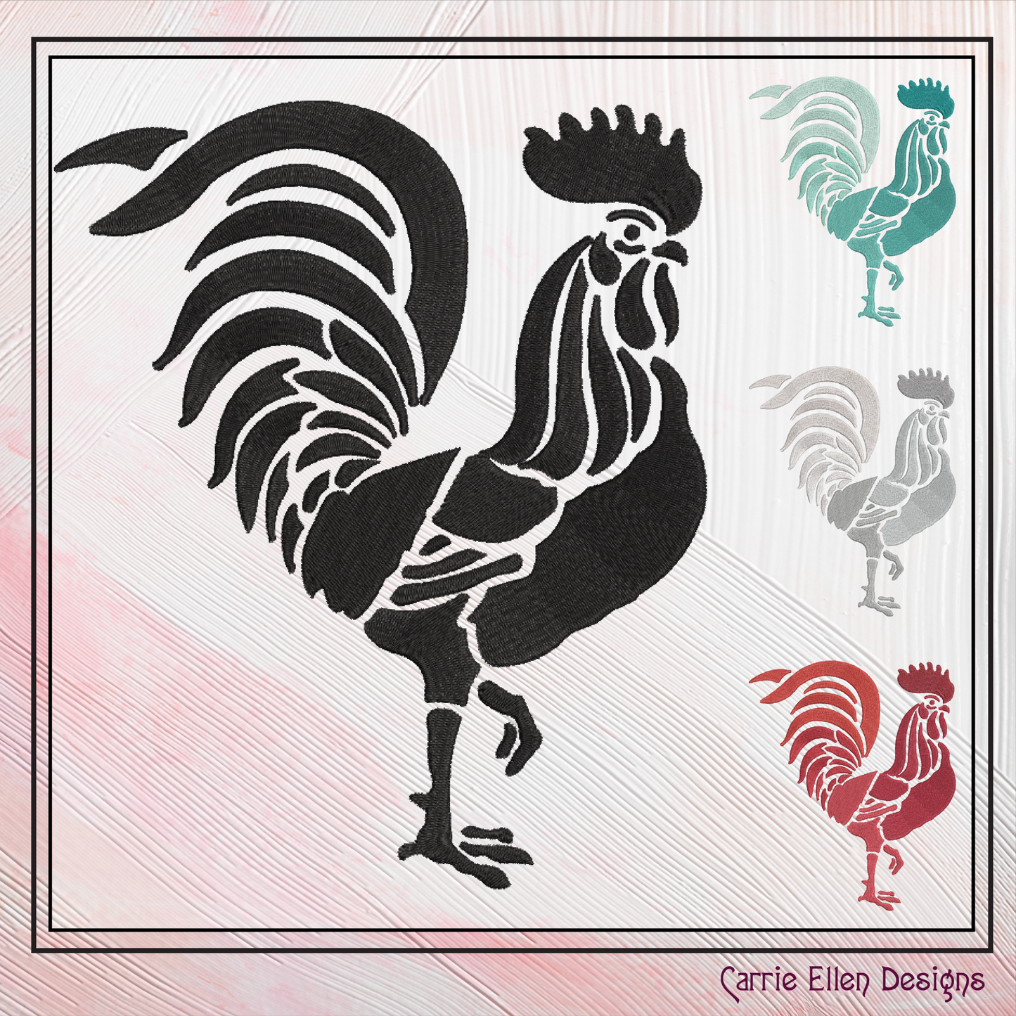 Rooster Machine Embroidery Design. Rooster Stencil Design, Bird Embroidery Pattern, Farm Animal Design, 6 Sizes (2536)