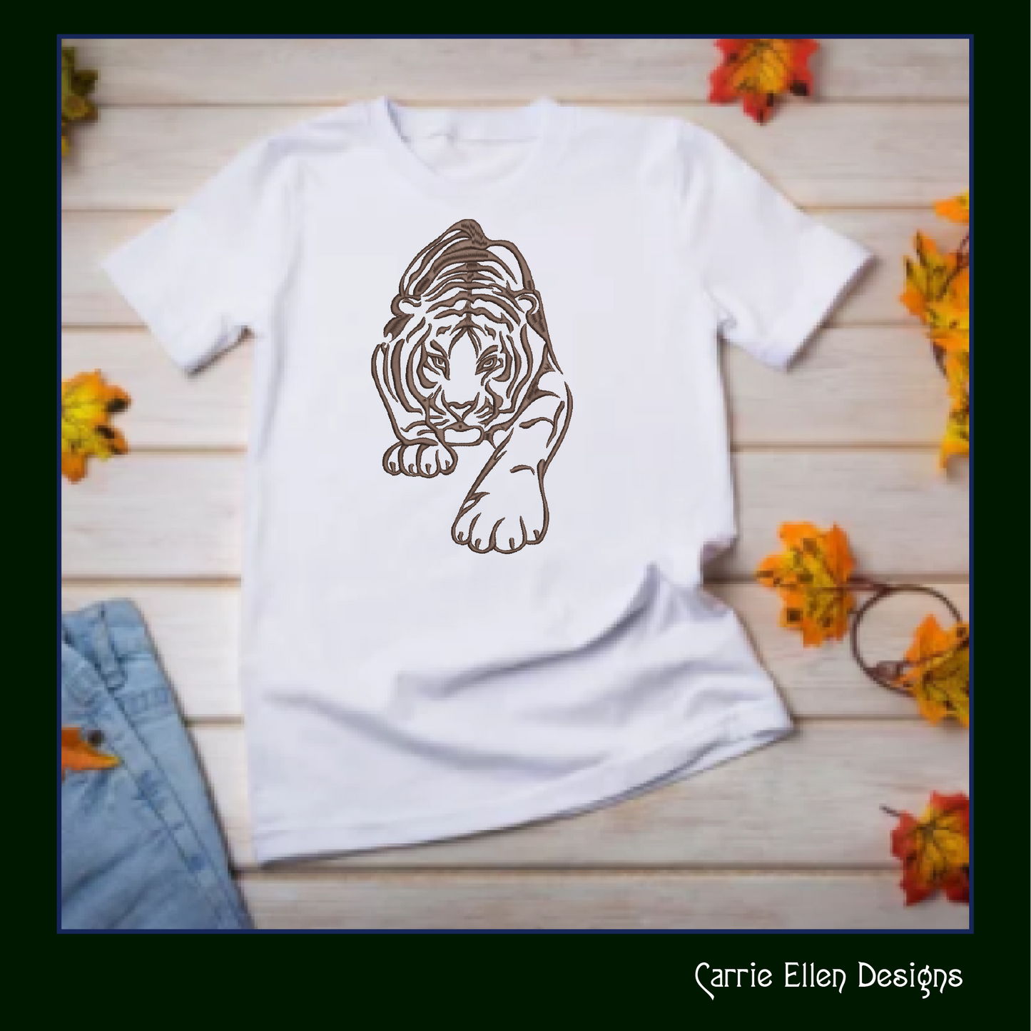 Tiger Machine Embroidery Design, Animal Embroidery, Crouching Artistic Jungle Cat Embroidery Design, Wild Cat Embroidery Design, 6 Sizes (2542)