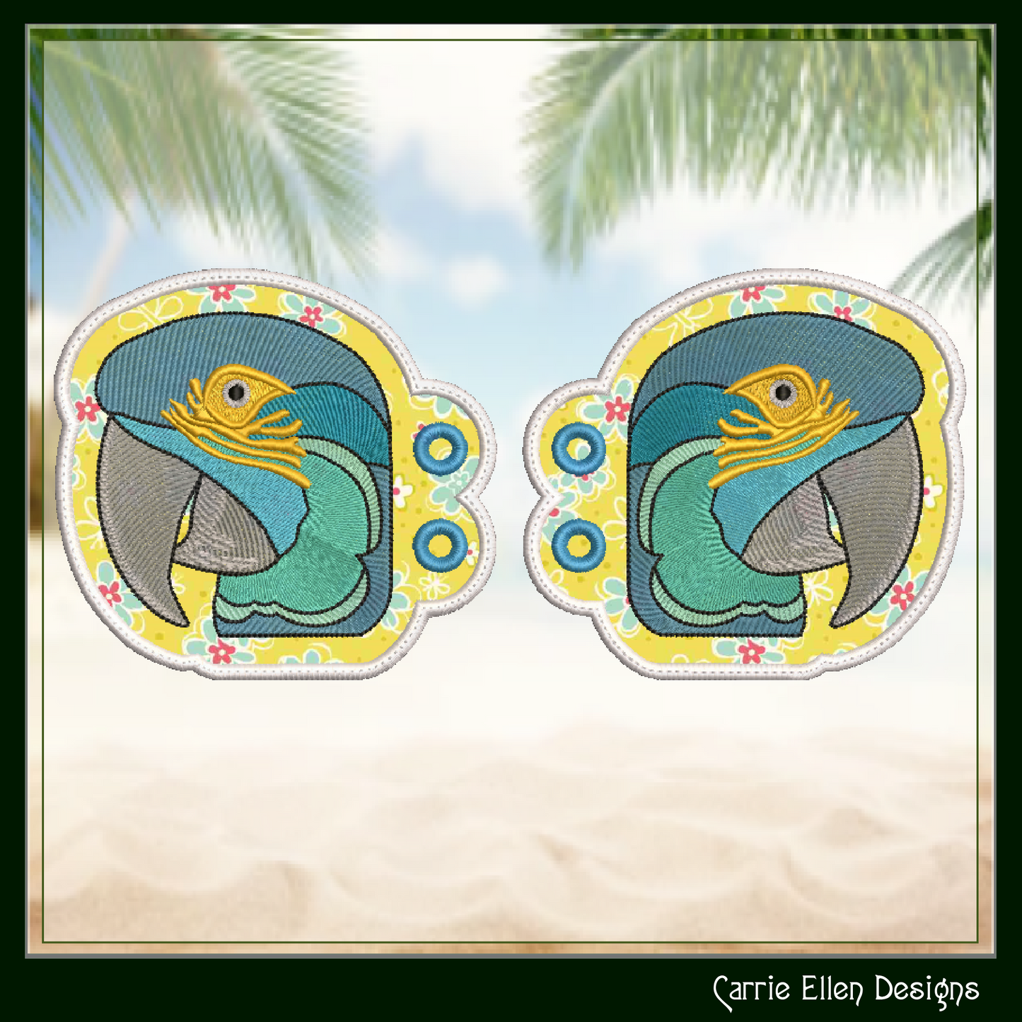Parrot ITH Shoe Wing Charms – Tropical Bird Machine Embroidery Design for Shoes and Boots – 4x4 & 5x7 Hoop (2544)