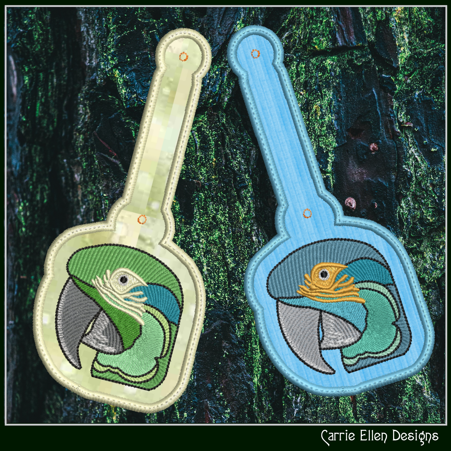 Parrot ITH Key Fob Machine Embroidery Design | Colorful Bird In-The-Hoop Key Tag (2545)