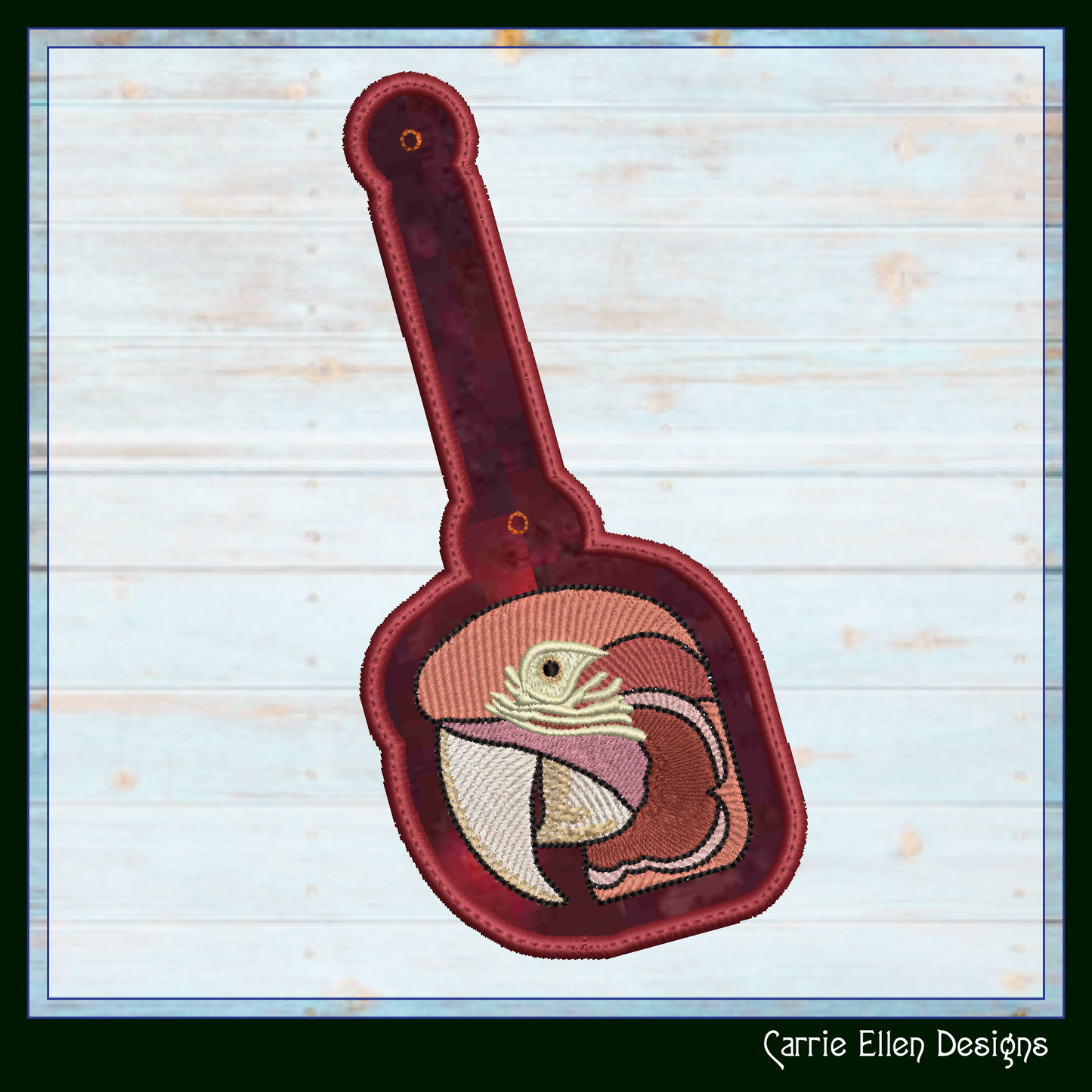Parrot ITH Key Fob Machine Embroidery Design | Colorful Bird In-The-Hoop Key Tag (2545)