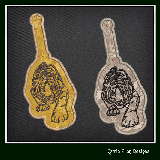 Tiger ITH Key Fob Machine Embroidery Design | Artistic Jungle Cat In-The-Hoop Wild Animal Key Tag (2546)