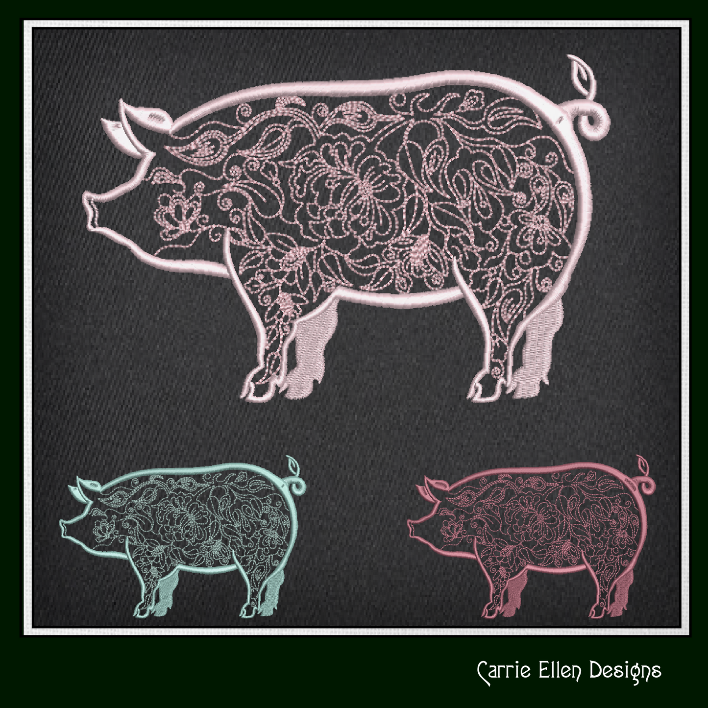 Artistic Floral Pig Machine Embroidery Design, Artistic Pig Line Art Sketch Design, Farm Animals, 6 sizes (2548)