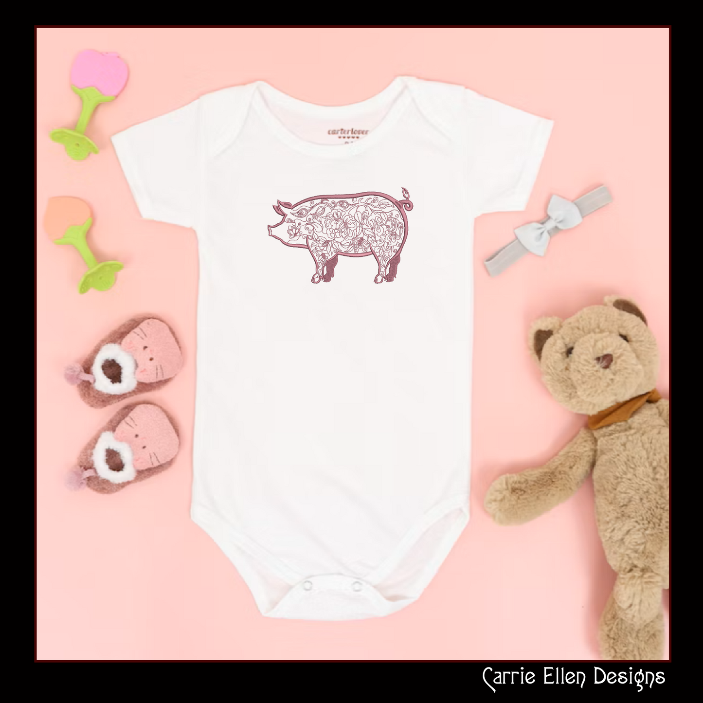 Artistic Floral Pig Machine Embroidery Design, Artistic Pig Line Art Sketch Design, Farm Animals, 6 sizes (2548)