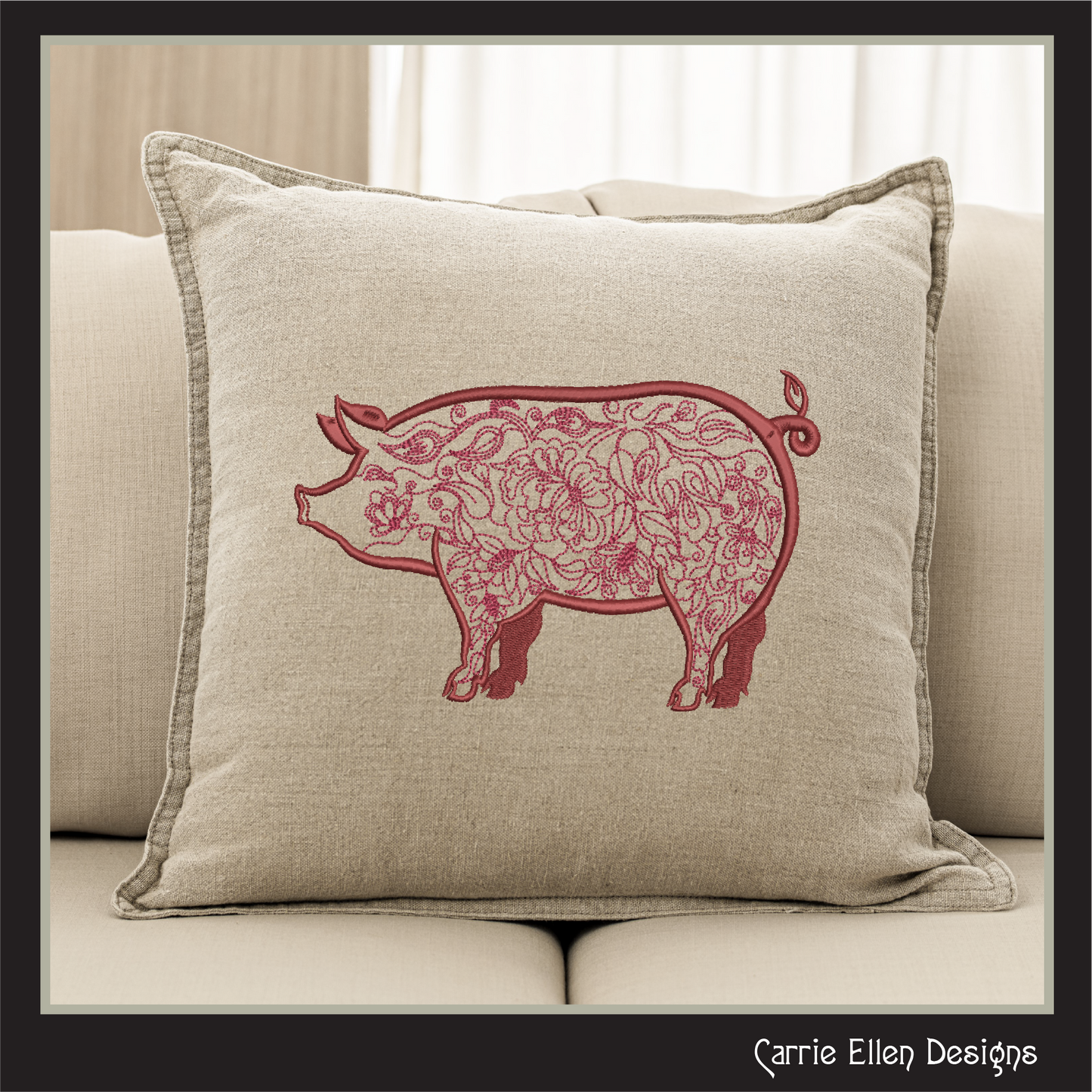 Artistic Floral Pig Machine Embroidery Design, Artistic Pig Line Art Sketch Design, Farm Animals, 6 sizes (2548)