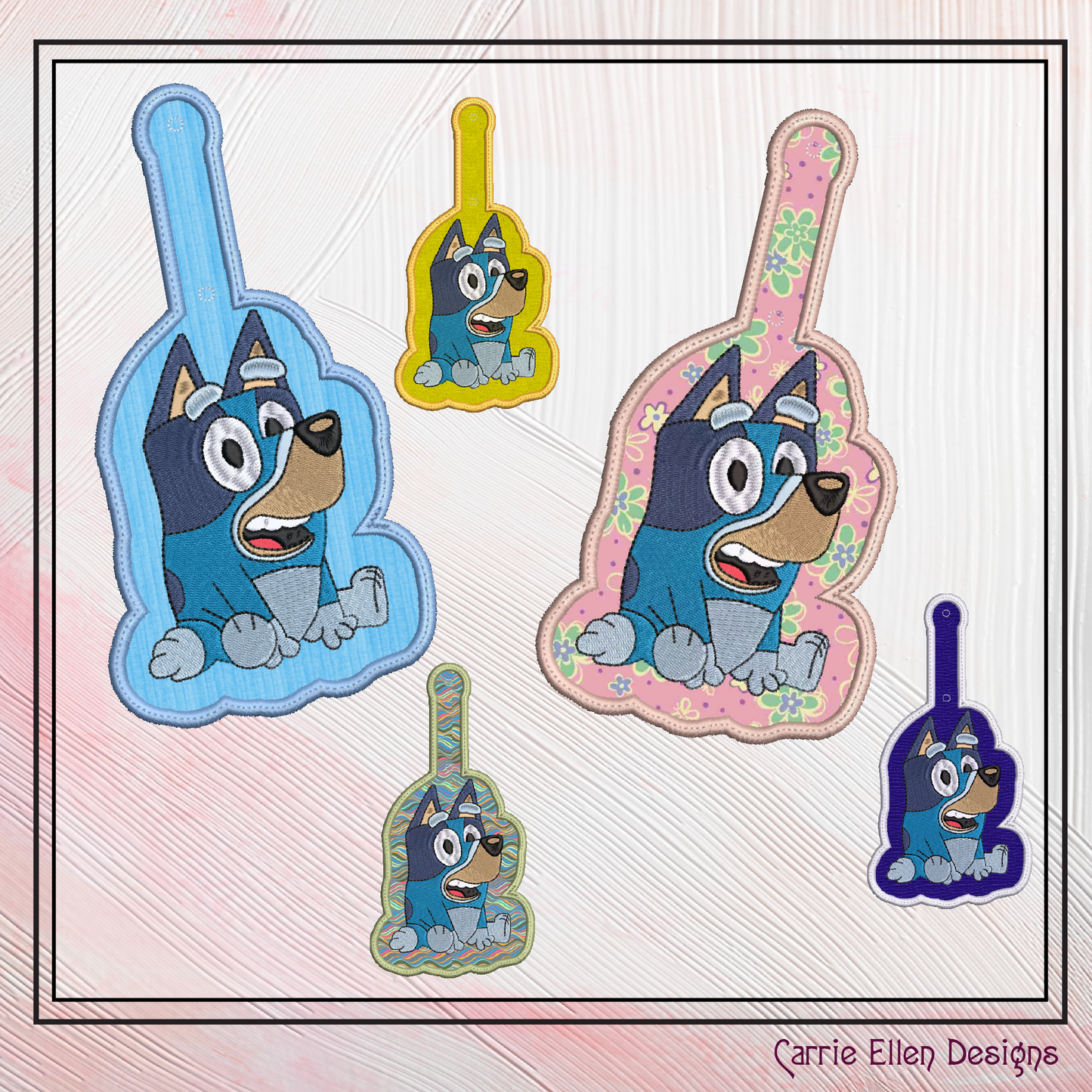 Sitting Bluey ITH Key Fob Machine Embroidery Design | Cartoon Character In-The-Hoop Key Tag File (2551)