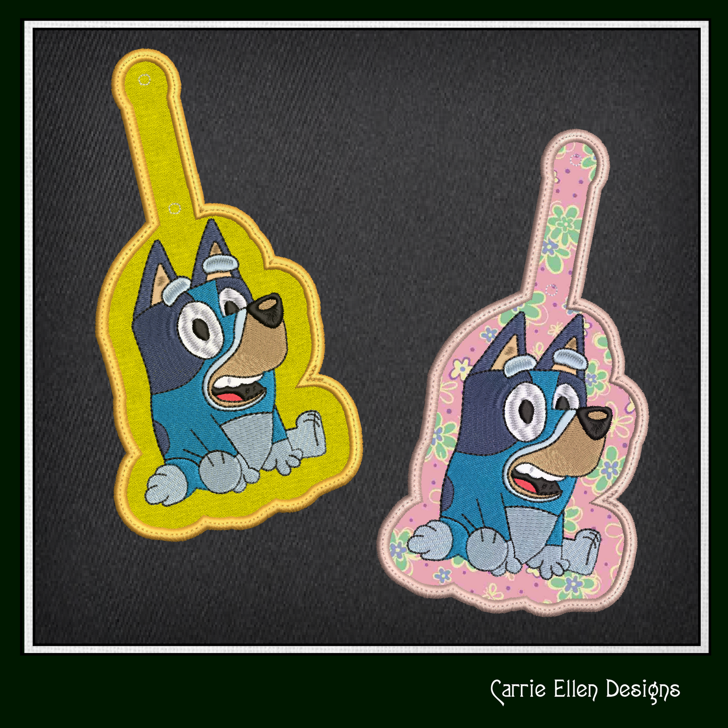 Sitting Bluey ITH Key Fob Machine Embroidery Design | Cartoon Character In-The-Hoop Key Tag File (2551)