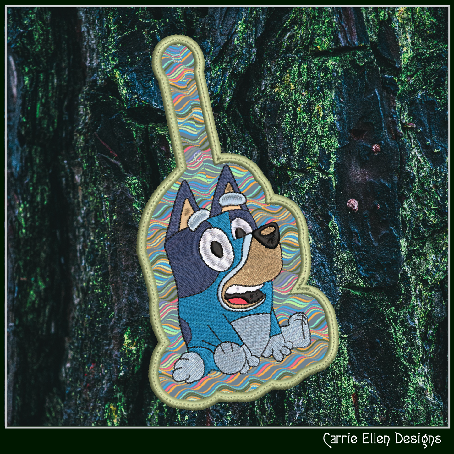 Sitting Bluey ITH Key Fob Machine Embroidery Design | Cartoon Character In-The-Hoop Key Tag File (2551)
