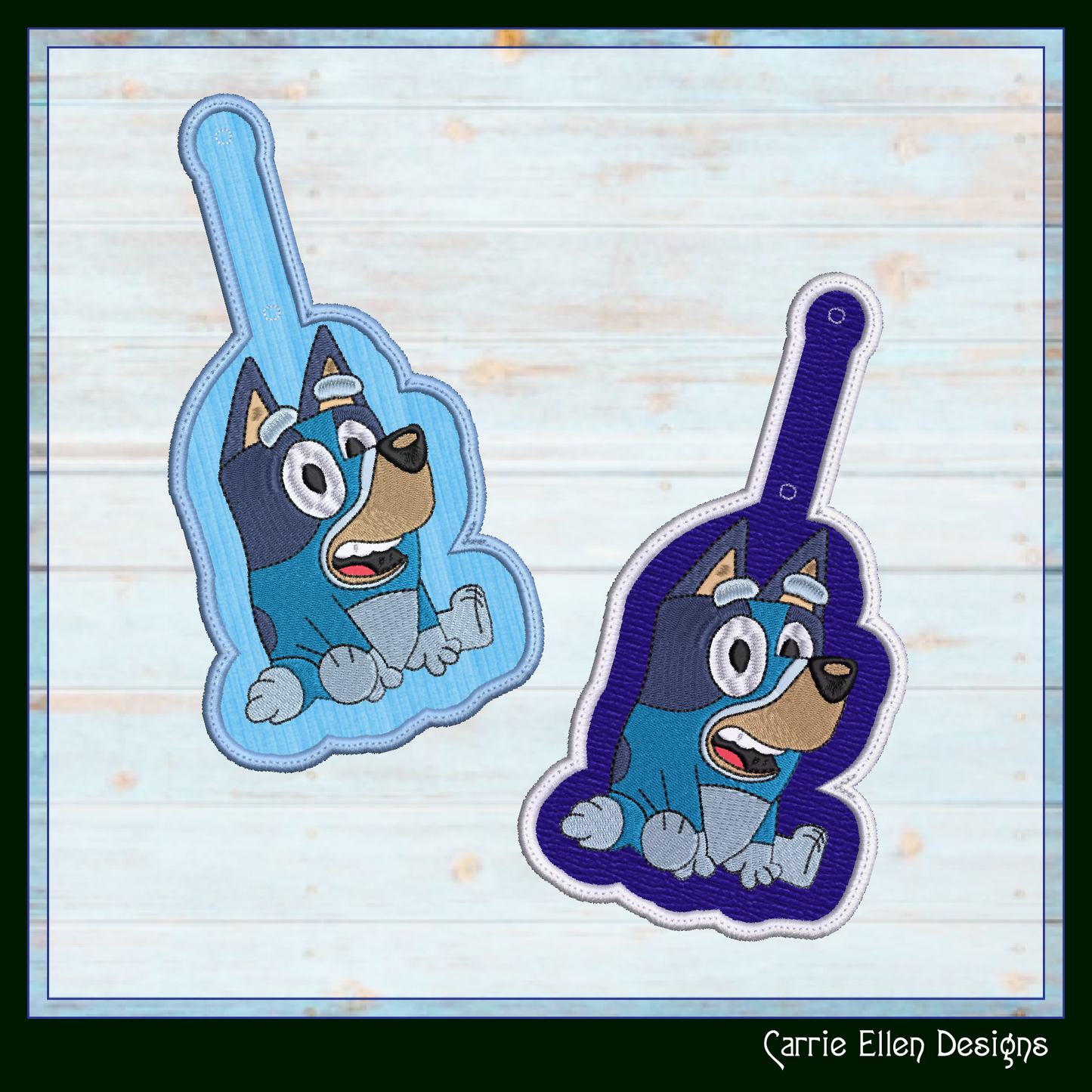 Sitting Bluey ITH Key Fob Machine Embroidery Design | Cartoon Character In-The-Hoop Key Tag File (2551)