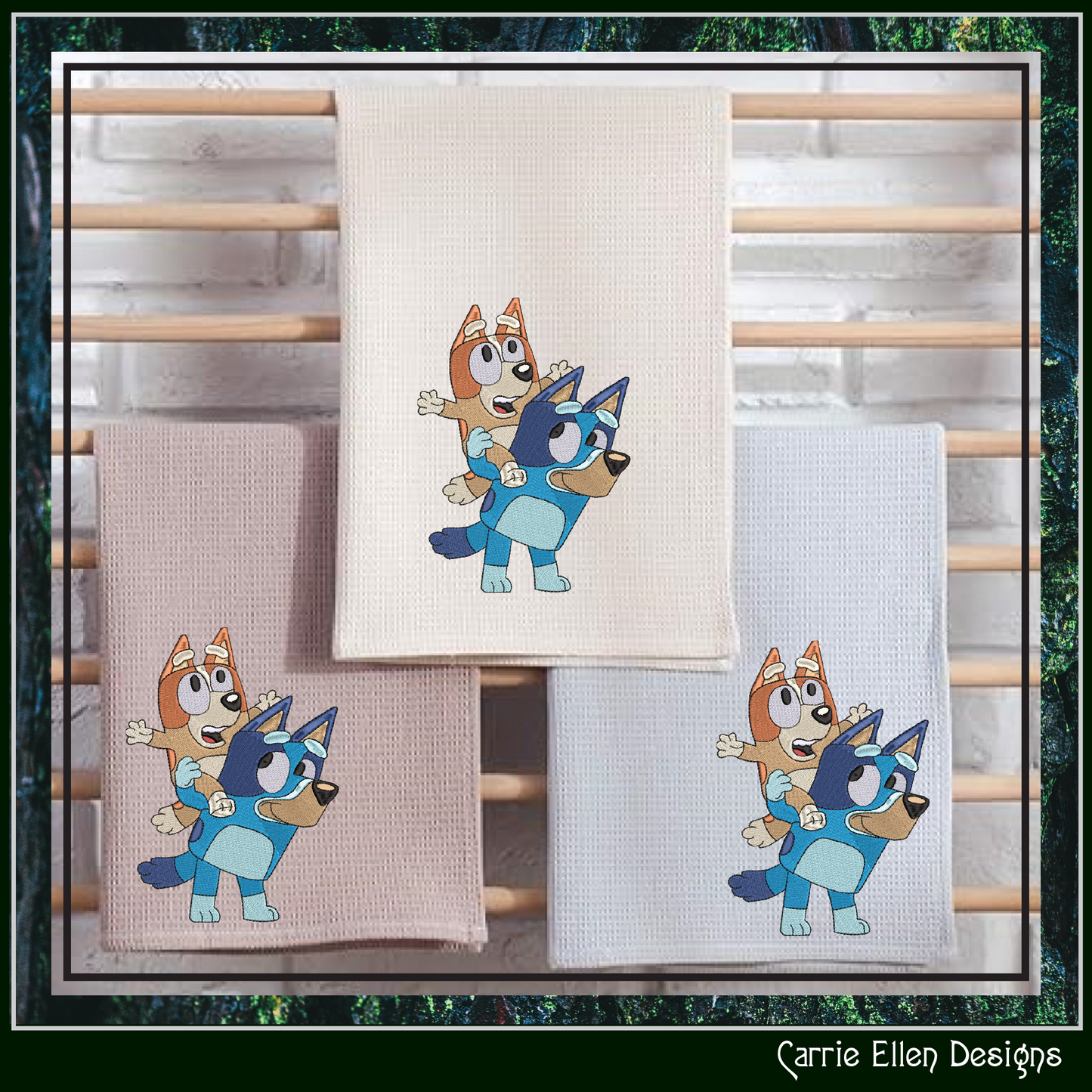 Bluey Machine Embroidery Design, Bluey and Bingo Piggyback Cartoon Character Embroidery Design File, 6 sizes (2552)