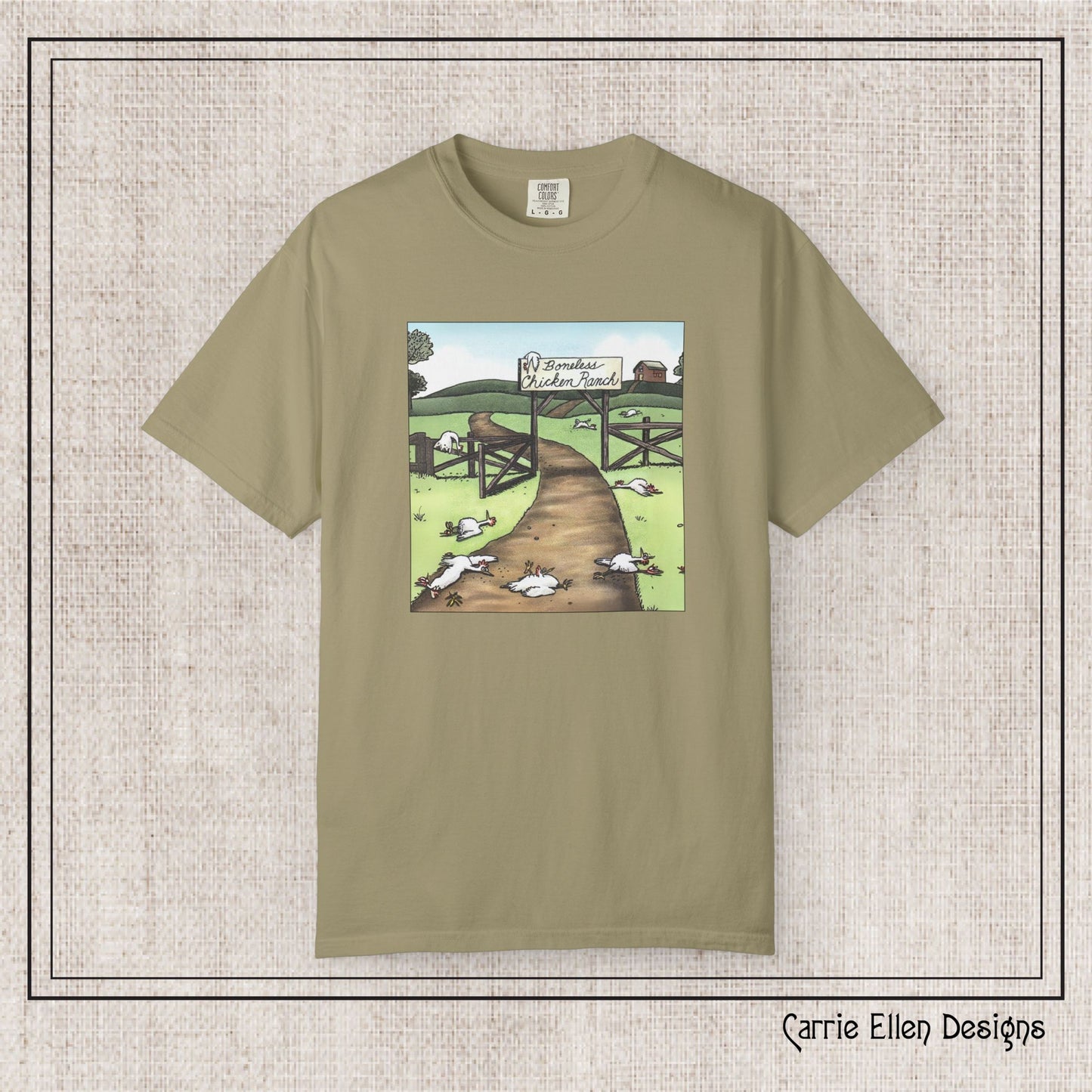 Boneless Chicken Ranch Comfort Colors T-Shirt | Farside Farm Chickens Printed Short Sleeve Tee | Multiple Color Options (P-6074)