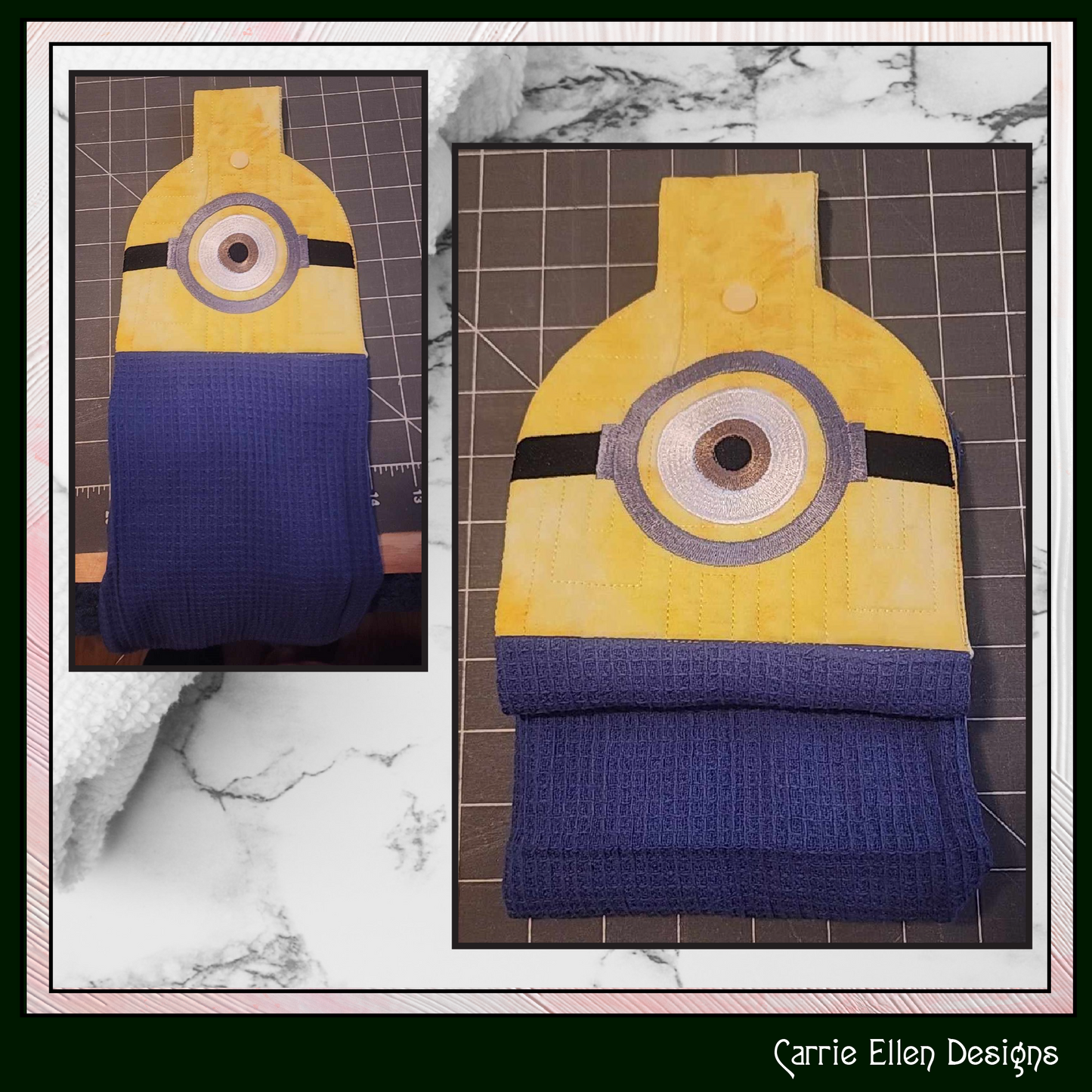 Minion In The Hoop Towel Topper Machine Embroidery Design, ITH Cartoon Fan Favorite Character Towel Hanger (2556)