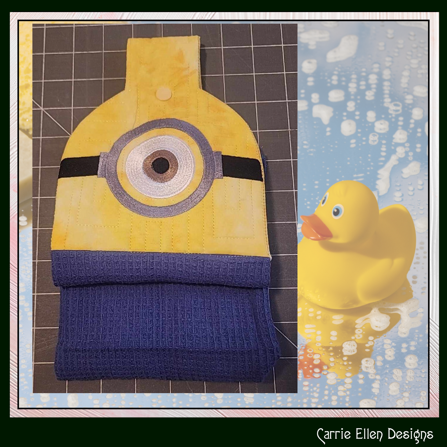 Minion In The Hoop Towel Topper Machine Embroidery Design, ITH Cartoon Fan Favorite Character Towel Hanger (2556)